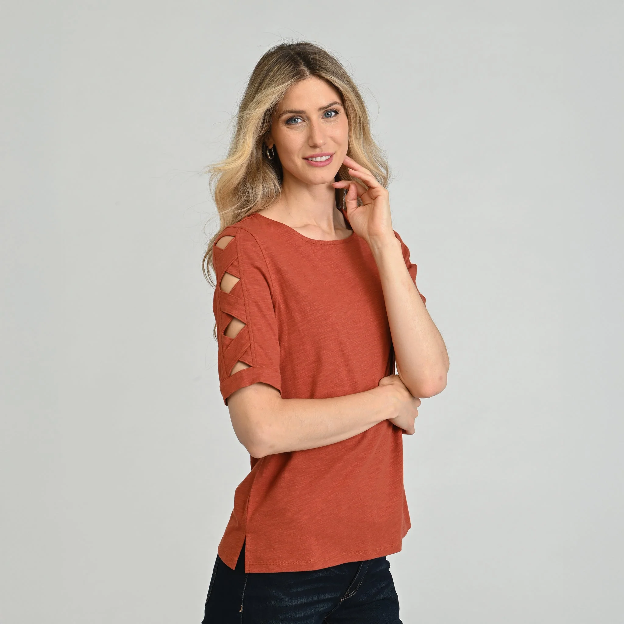 Christopher & Banks Lattice Sleeve Jewel Neck Top - Image 6