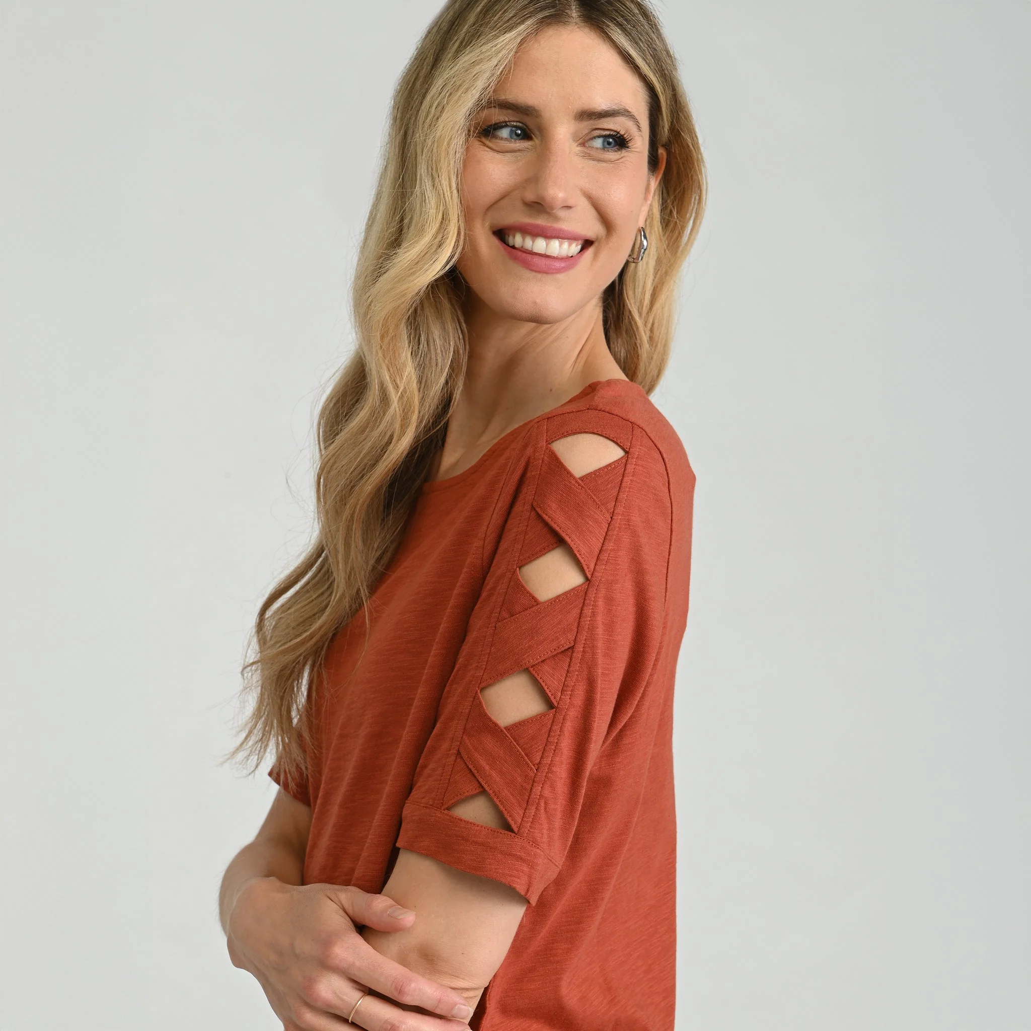 Christopher & Banks Lattice Sleeve Jewel Neck Top - Image 7