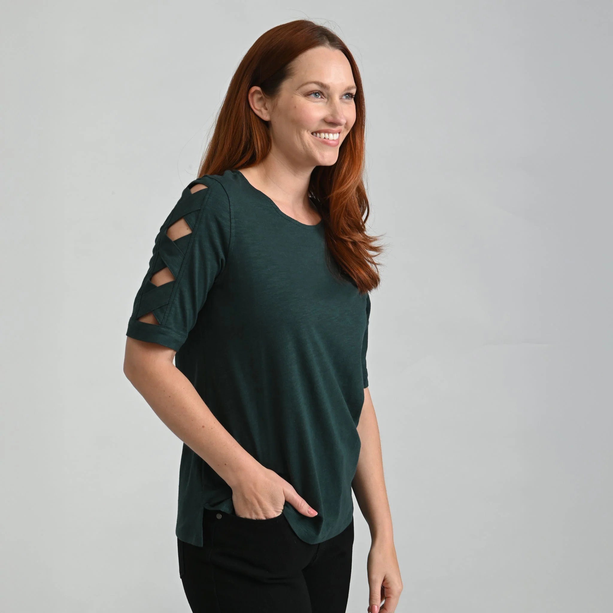 Christopher & Banks Lattice Sleeve Jewel Neck Top - Image 9