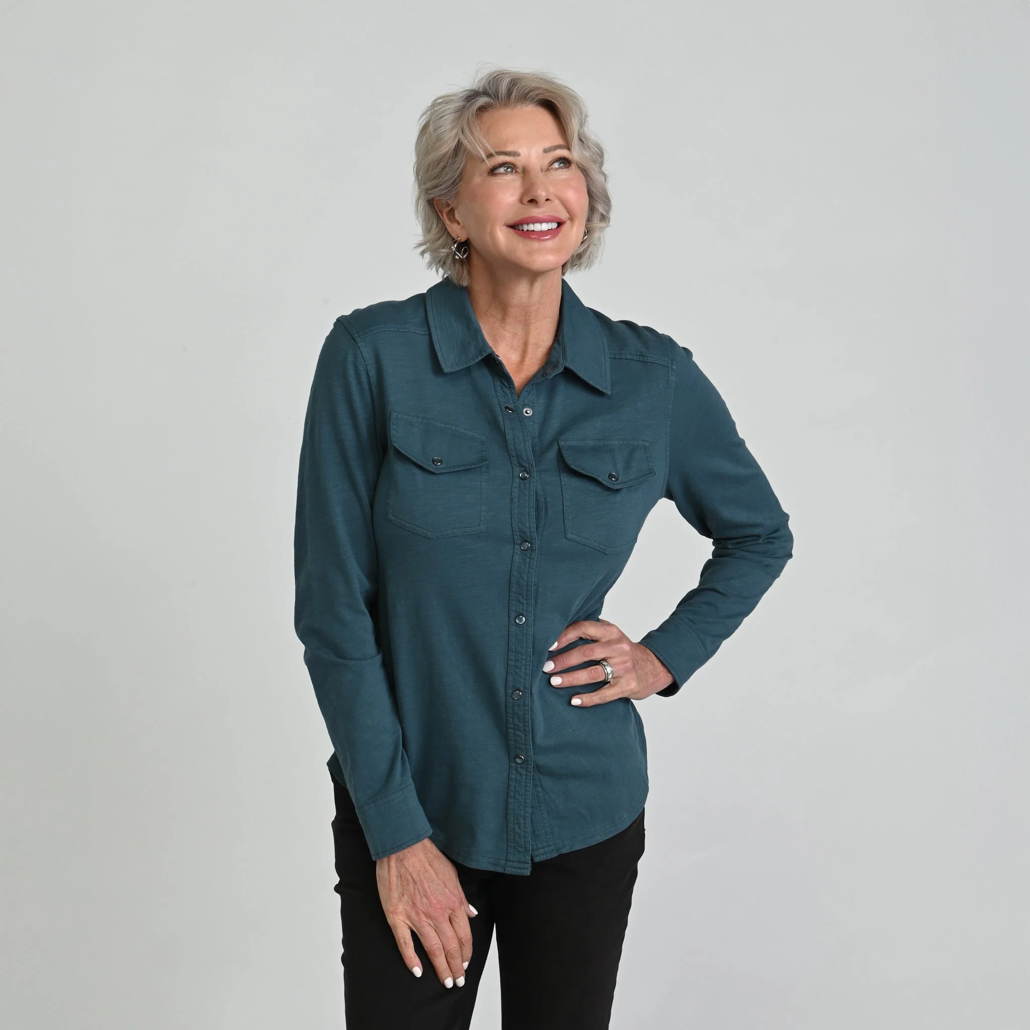 Christopher & Banks Long Sleeve Knit Button Up Top - Image 9