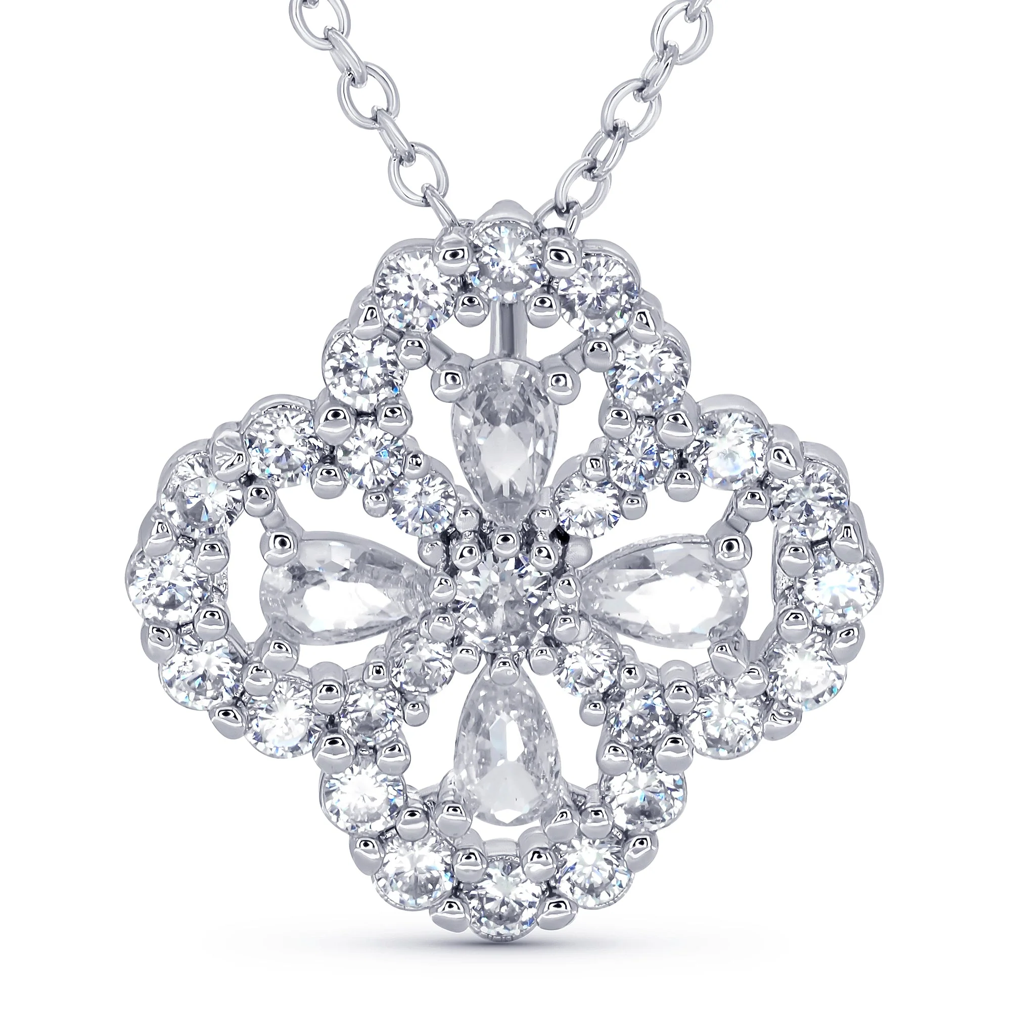 TRYNDI 18K Gold or Rhodium Plated Luxe Clover Swarovski Crystal Necklace - Image 2