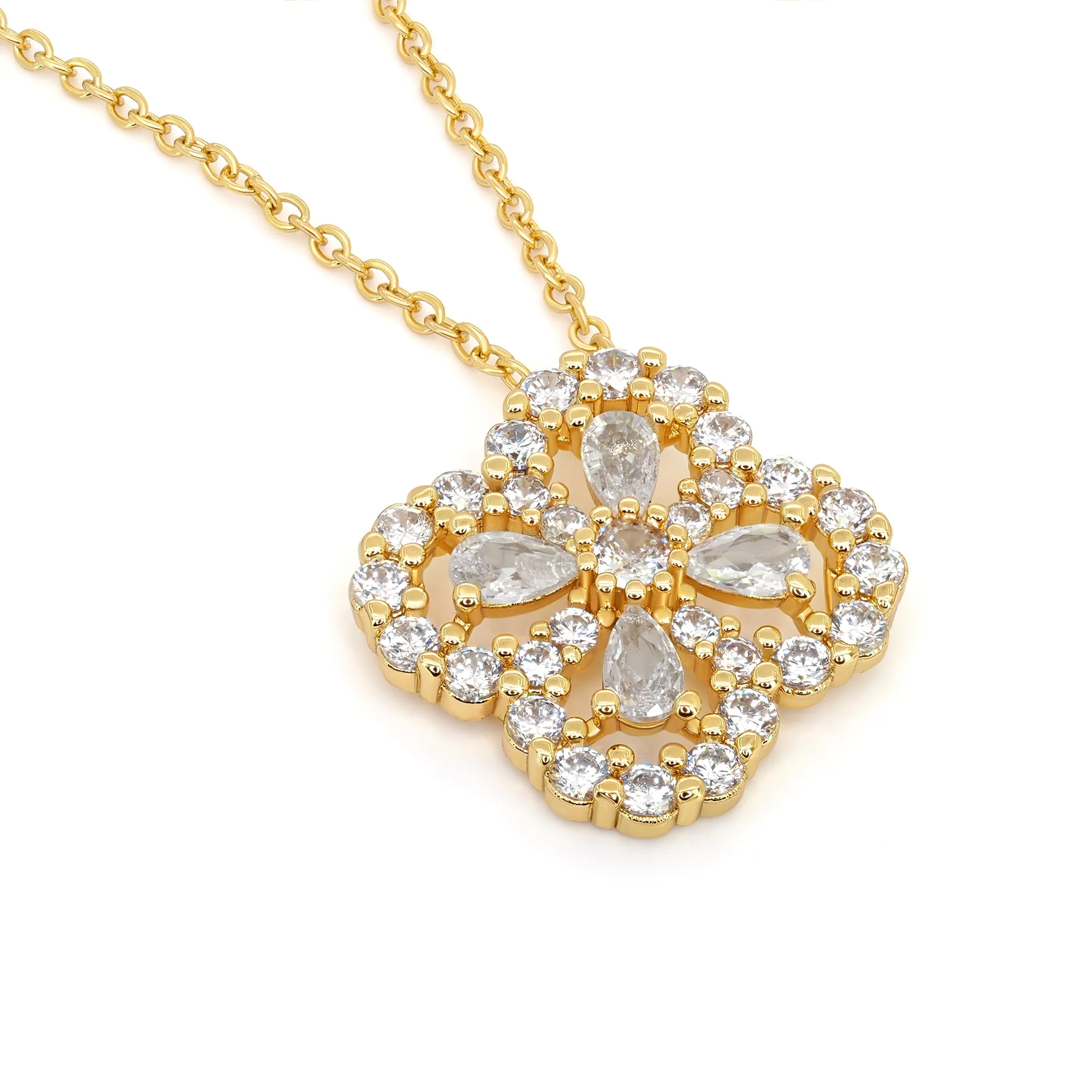 TRYNDI 18K Gold or Rhodium Plated Luxe Clover Swarovski Crystal Necklace - Image 3