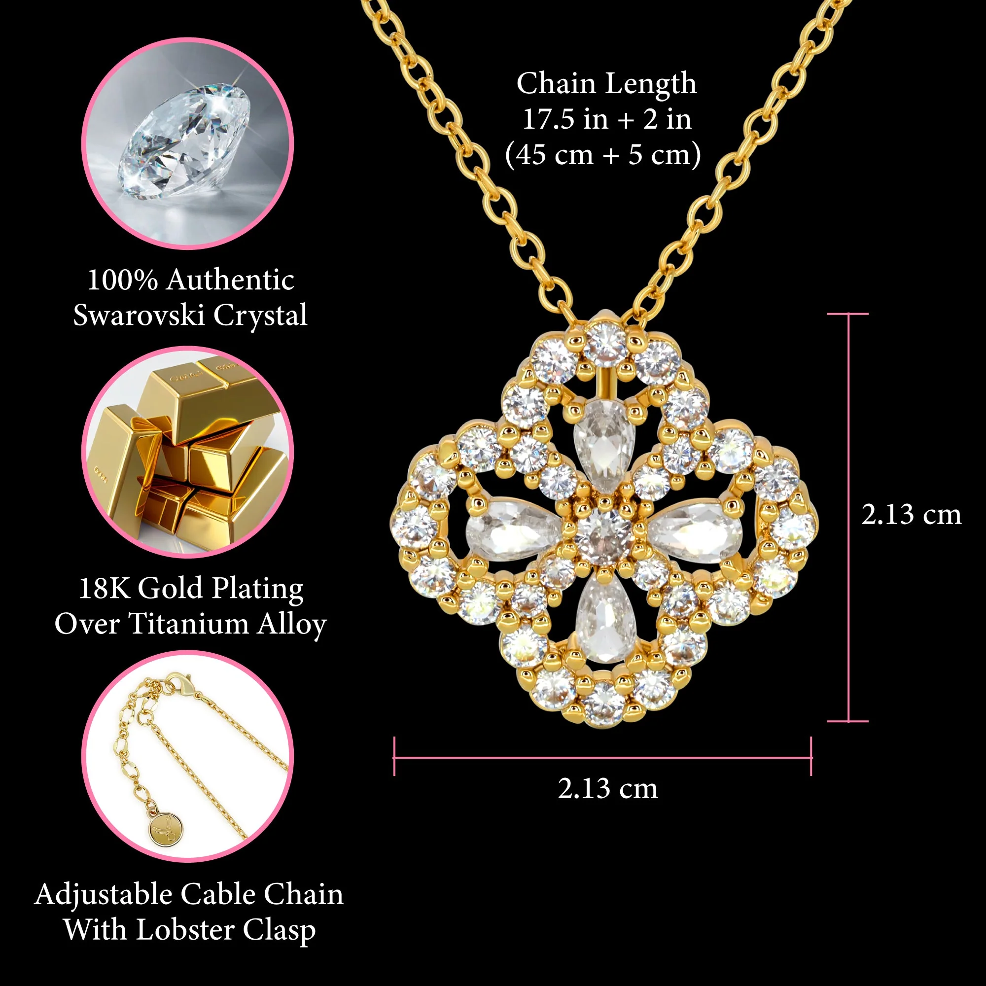 TRYNDI 18K Gold or Rhodium Plated Luxe Clover Swarovski Crystal Necklace - Image 5