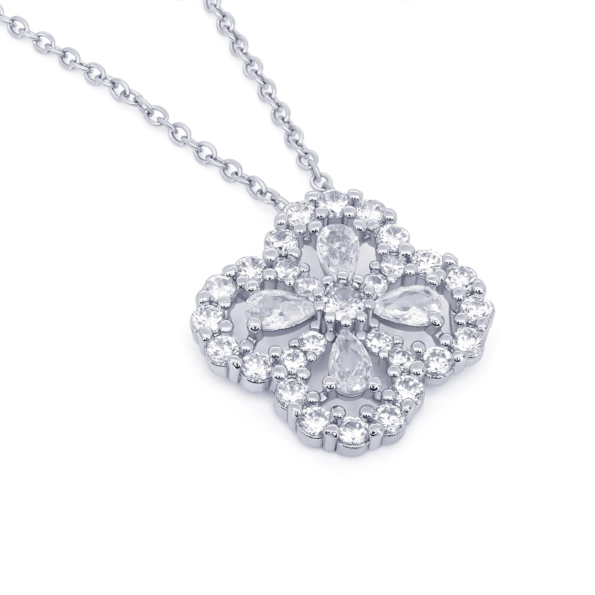 TRYNDI 18K Gold or Rhodium Plated Luxe Clover Swarovski Crystal Necklace - Image 7