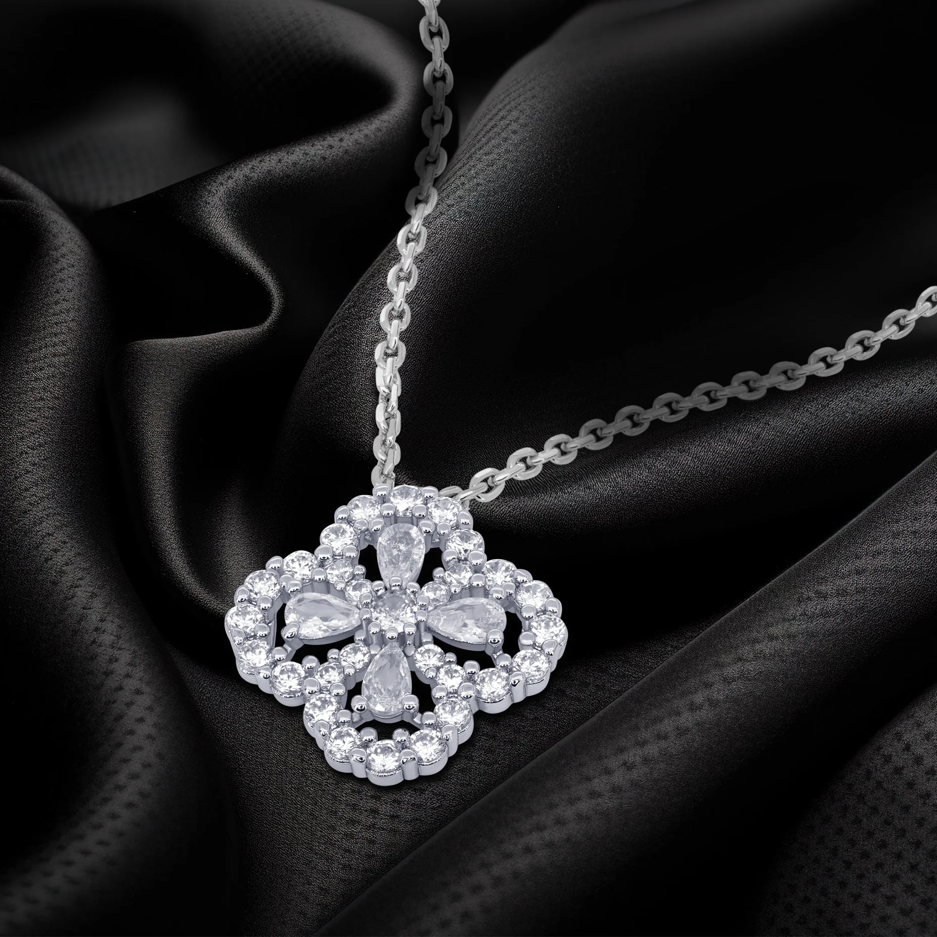 TRYNDI 18K Gold or Rhodium Plated Luxe Clover Swarovski Crystal Necklace - Image 8