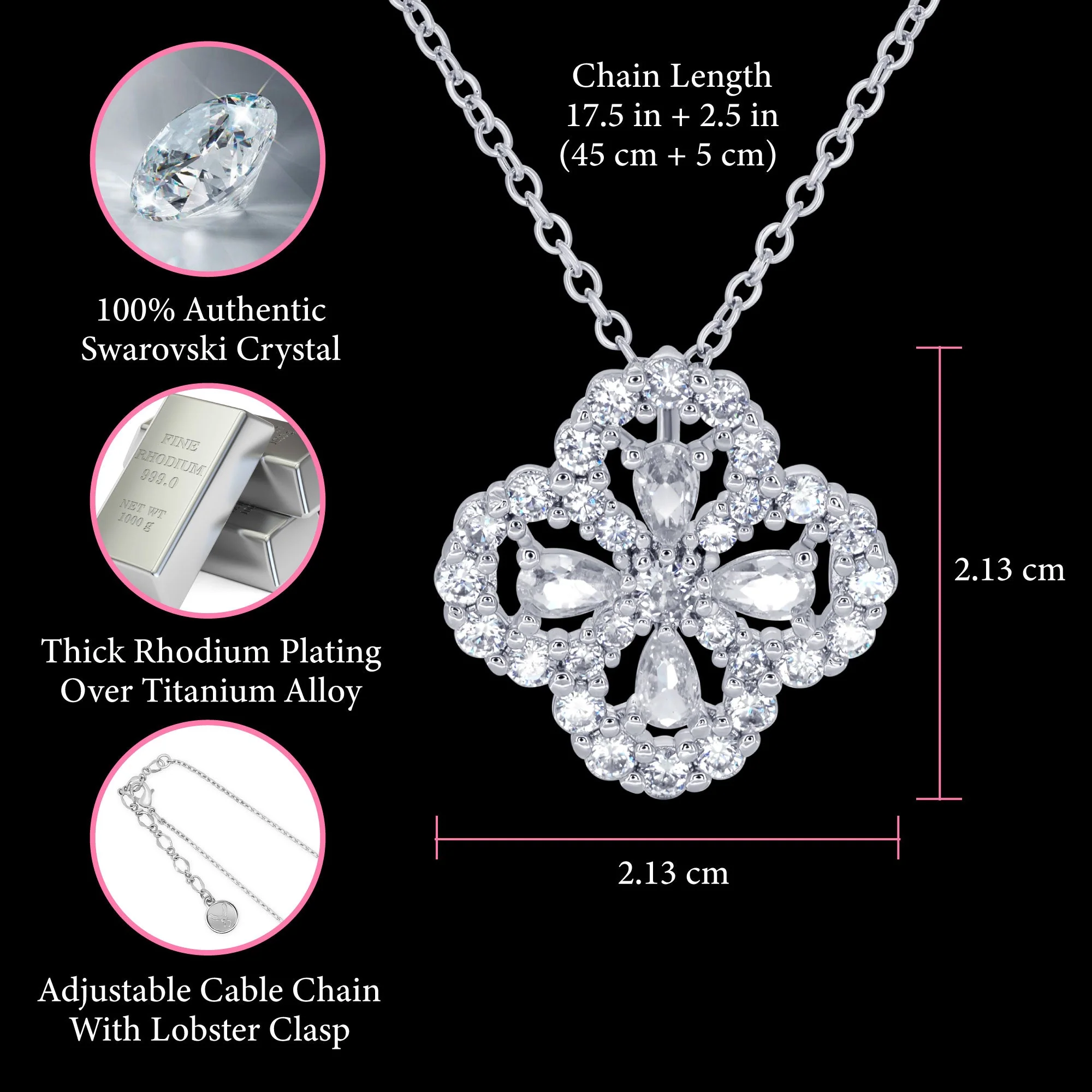 TRYNDI 18K Gold or Rhodium Plated Luxe Clover Swarovski Crystal Necklace - Image 9