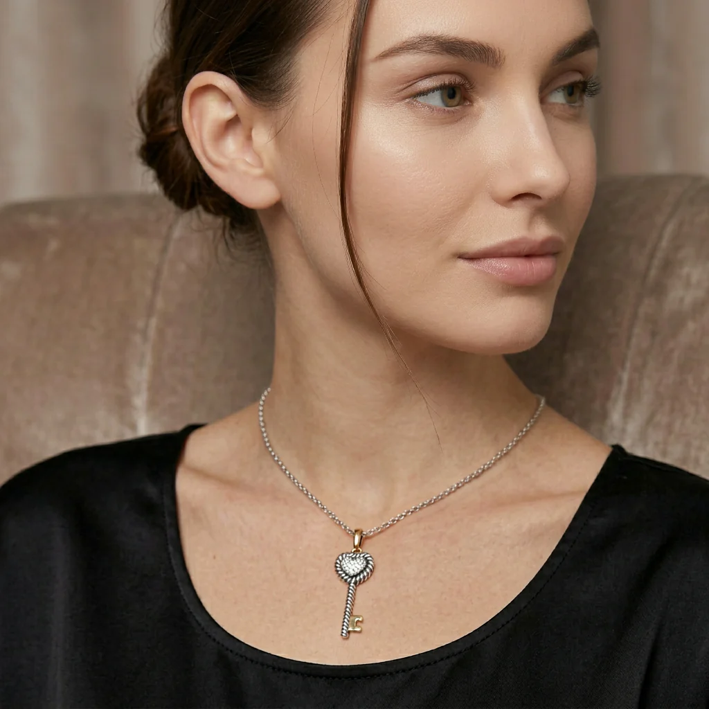 Peace Jewelers 18K Vermeil 0.20ctw Lab Grown Diamond Key Pendant w/ Chain - Image 3