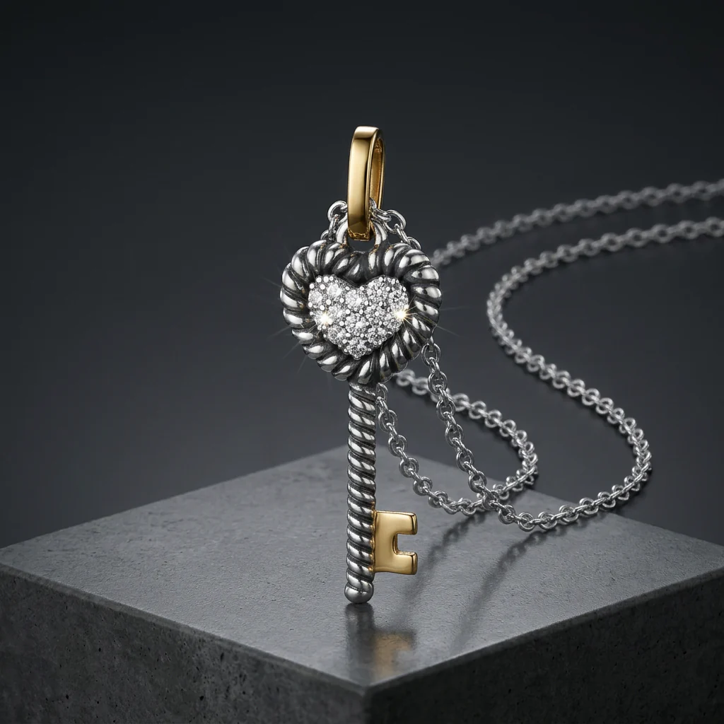 Peace Jewelers 18K Vermeil 0.20ctw Lab Grown Diamond Key Pendant w/ Chain - Image 4