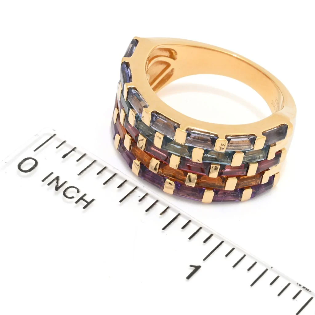18K Gold Plated 2.77ctw Baguette Multi Gemstone 5-Row Band Ring - Image 2