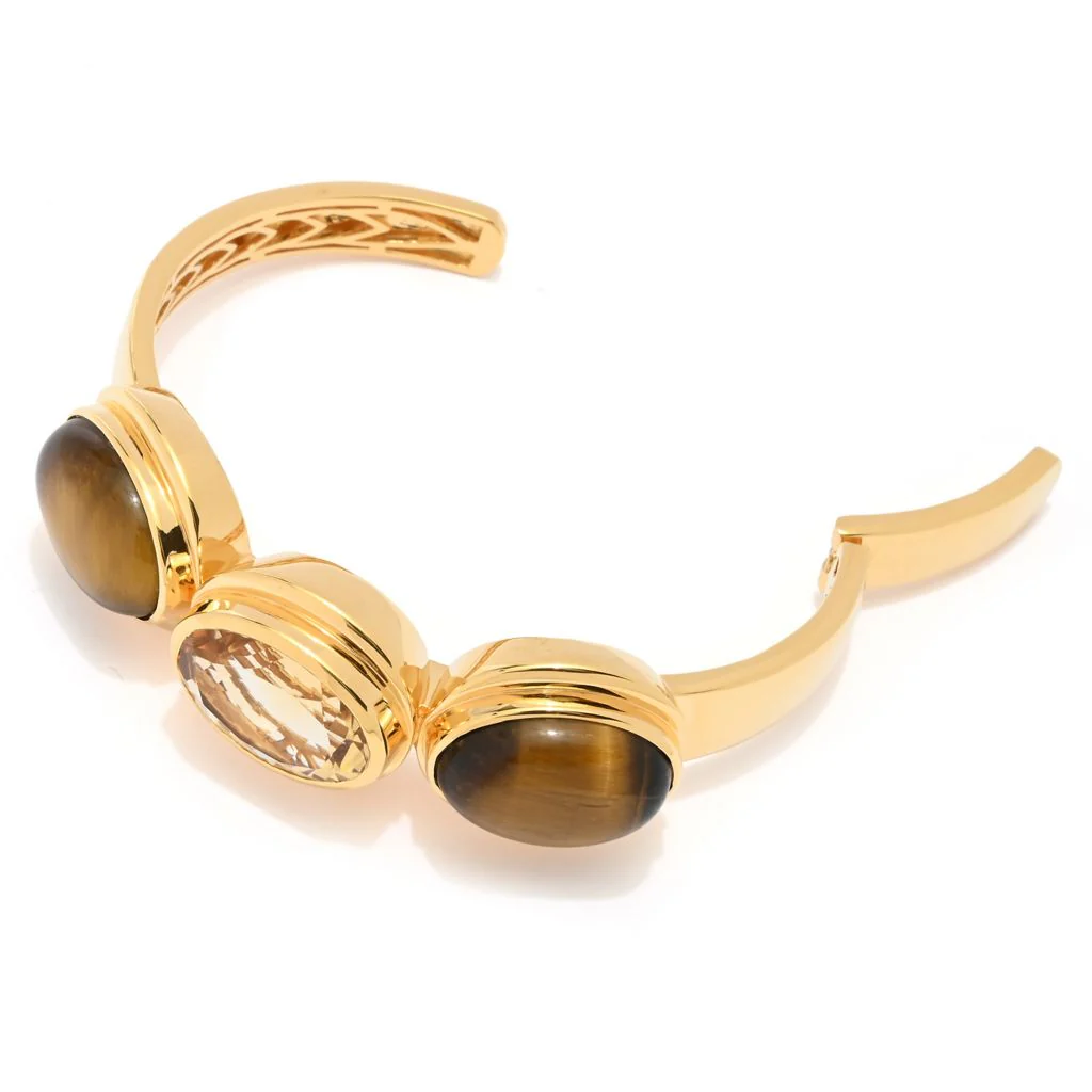 18K Gold Plated Choice of 18x13mm Faceted & Opaque Gemstone Bracelet - Image 3