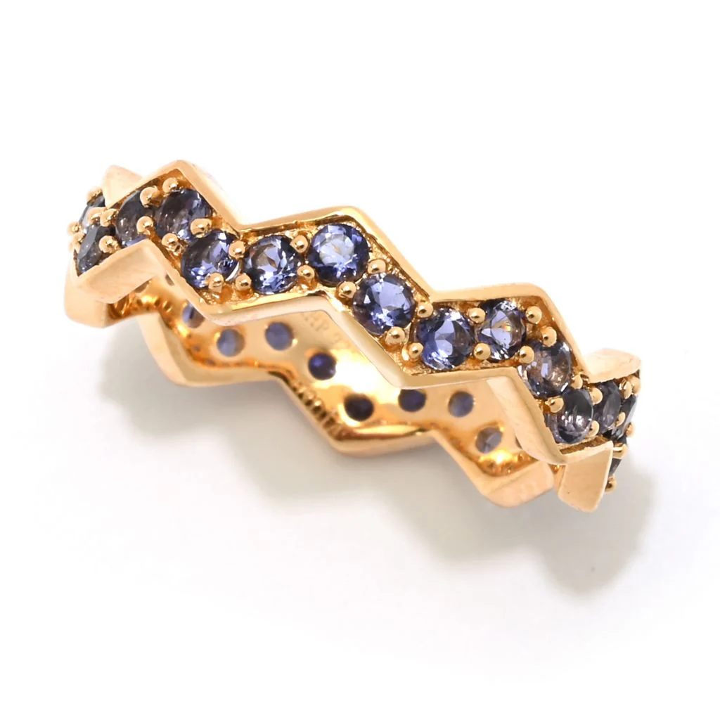18K Gold Plated Polished Choice of Gemstone Chevron Stack Band Ring - Image 2