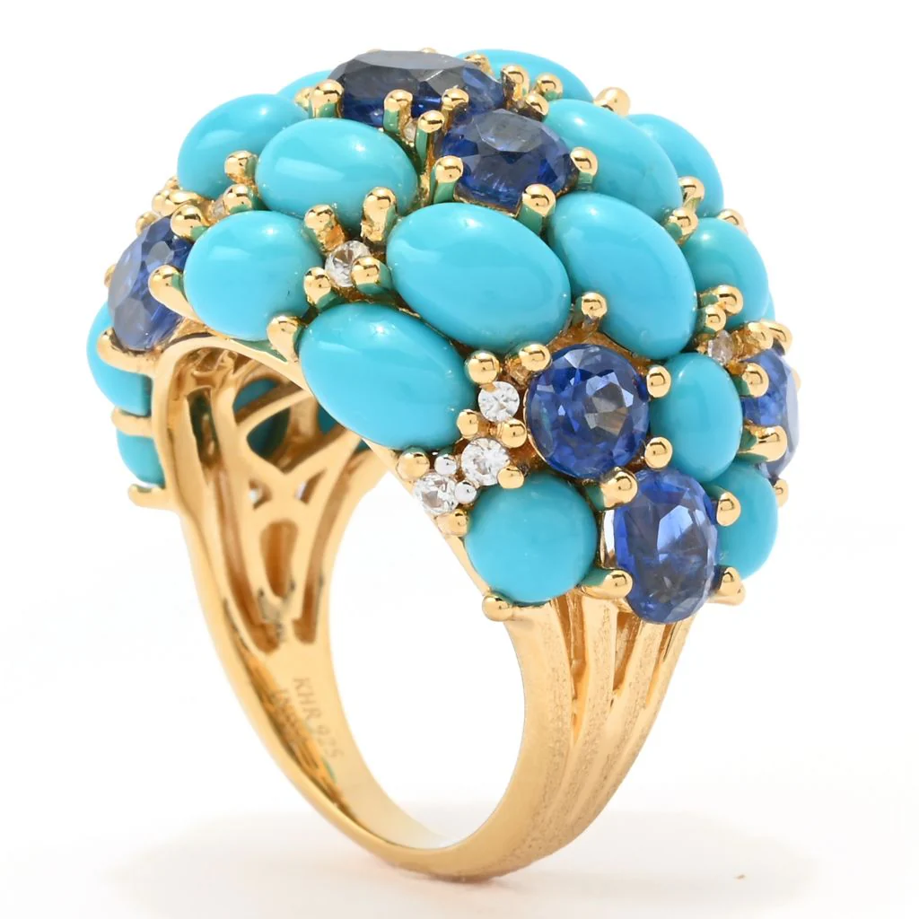 18K Vermeil Sleeping Beauty Turquoise, Kyanite & Zircon Dome Ring - Image 2