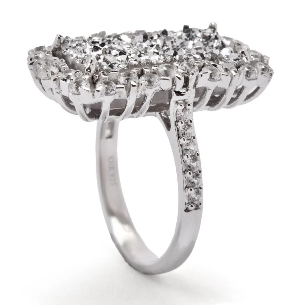 Sterling Silver 18x9mm Drusy & White Zircon Elongated Ring - Image 2
