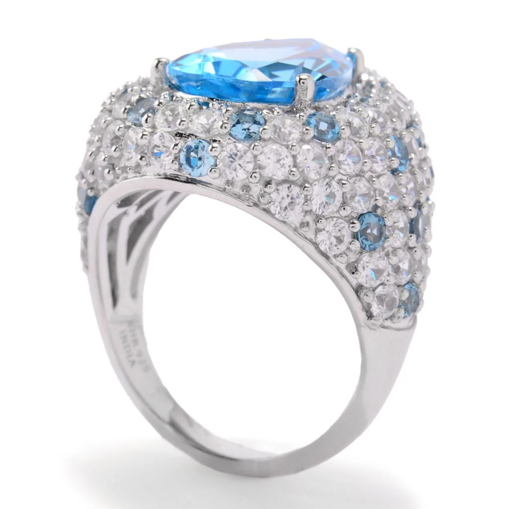 Sterling Silver 8.61ctw Blue Topaz & White Zircon Pave Ring - Image 2