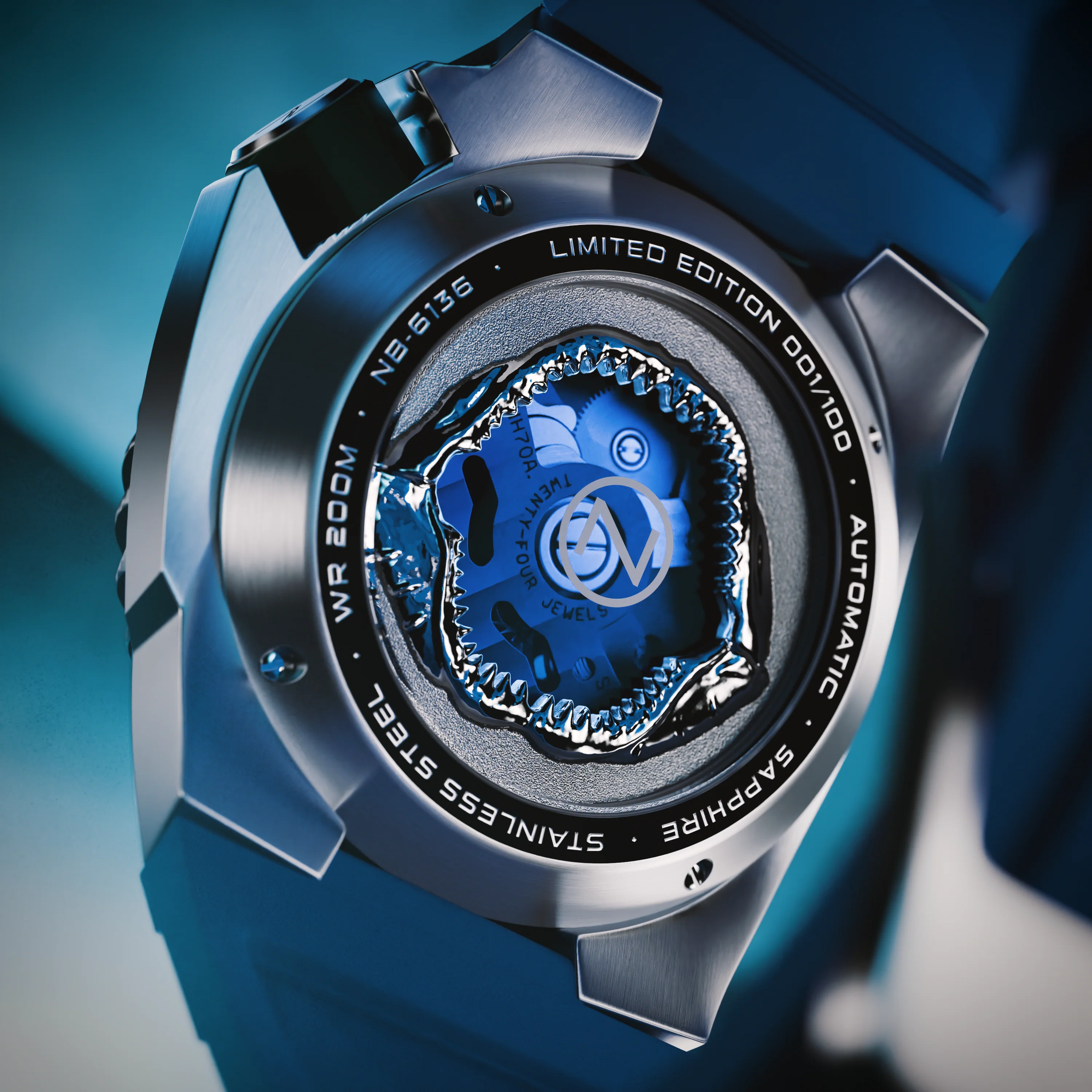 Nubeo Men's 44mm Megalodon Automatic Limited Edition Open Heart Rubber Strap Watch - Image 13