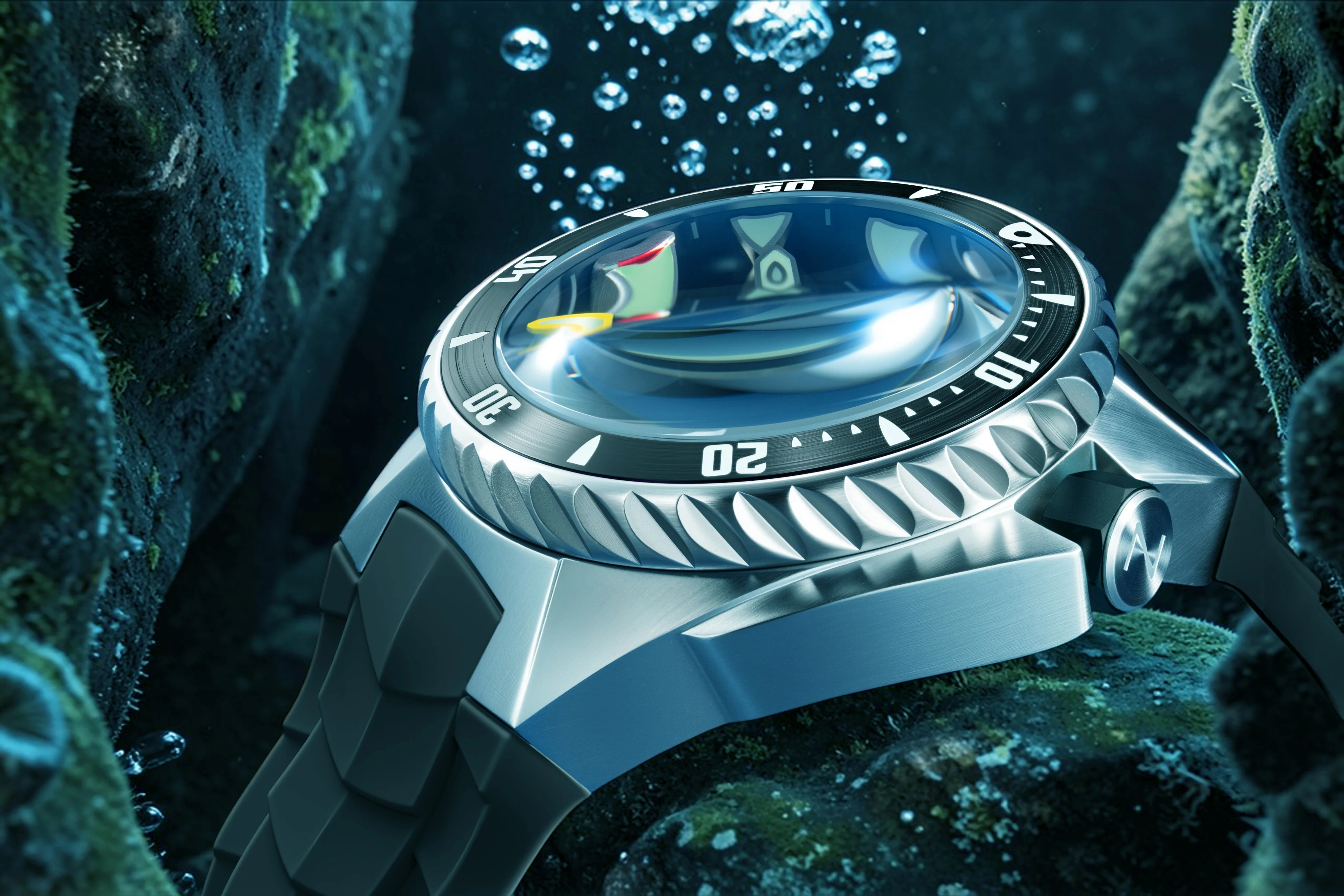 Nubeo Men's 44mm Megalodon Automatic Limited Edition Open Heart Rubber Strap Watch - Image 8