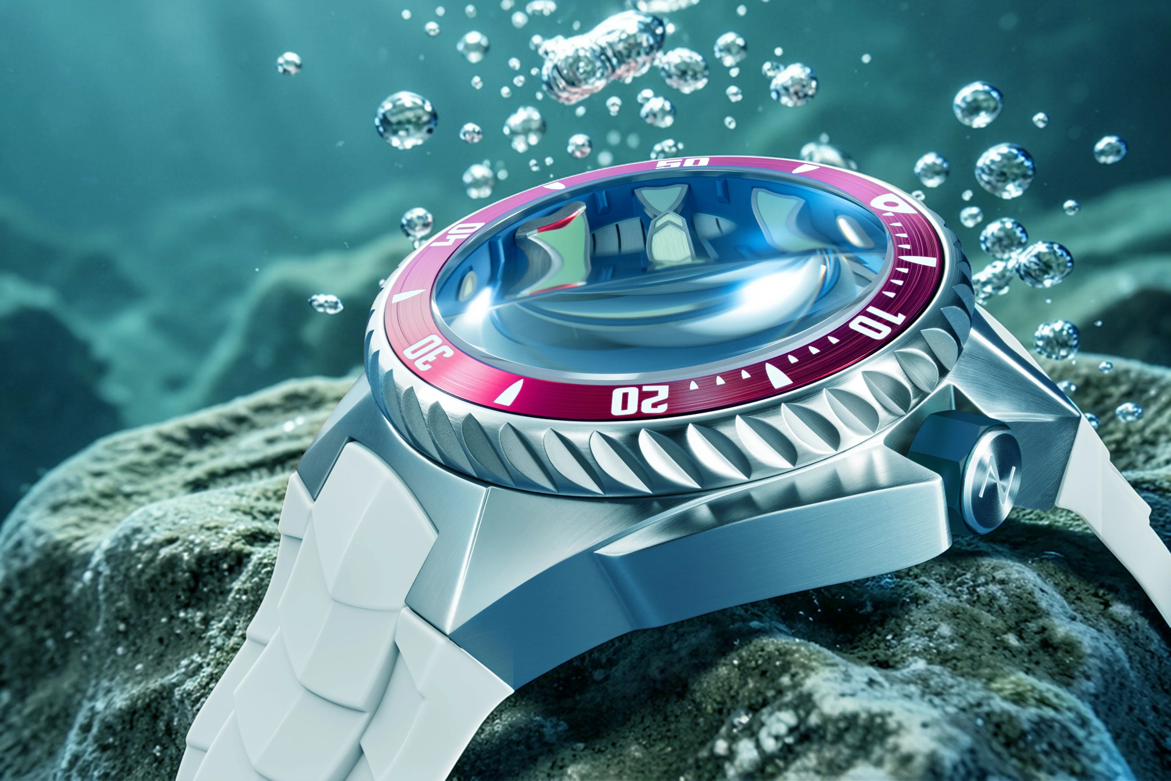 Nubeo Men's 44mm Megalodon Automatic Limited Edition Open Heart Rubber Strap Watch - Image 9