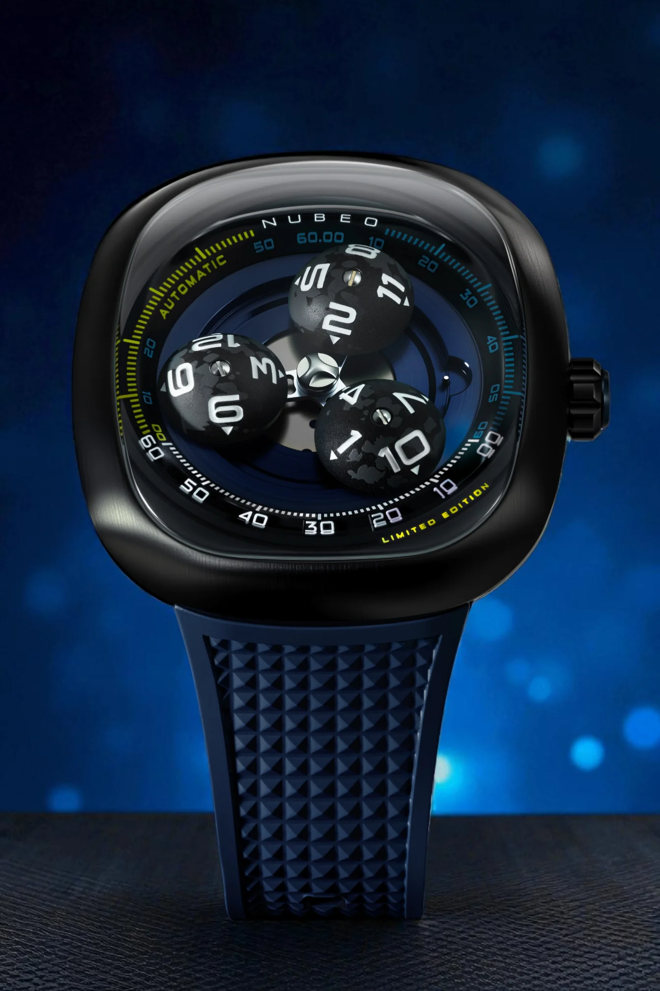 Nubeo Men's 46mm Tri-Star Orbit Automatic Limited Edition Oval Rubber Strap Watch - Image 10