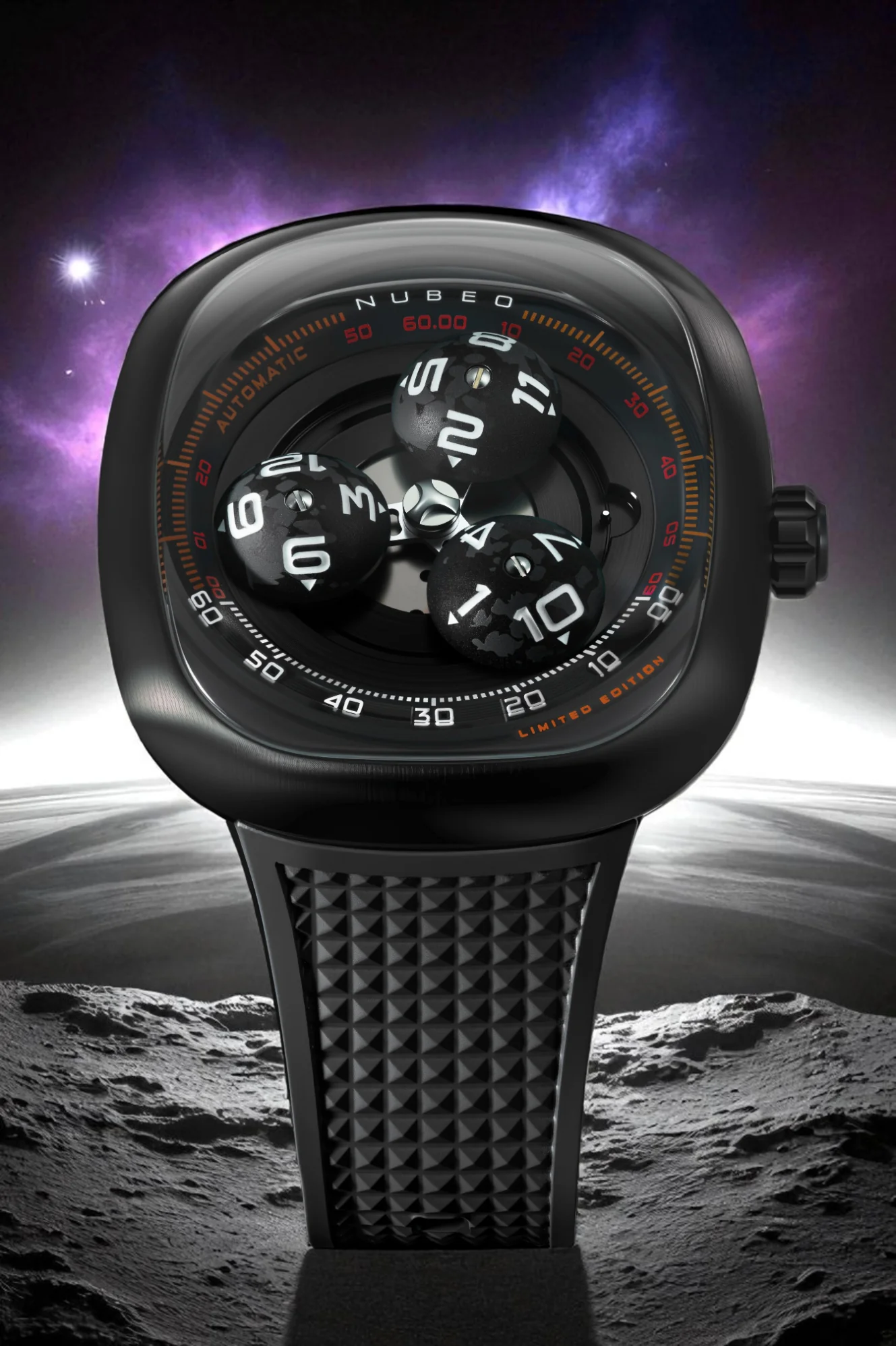 Nubeo Men's 46mm Tri-Star Orbit Automatic Limited Edition Oval Rubber Strap Watch - Image 11