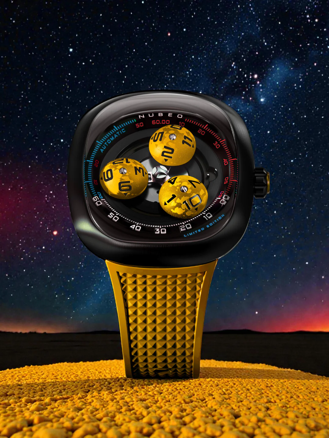 Nubeo Men's 46mm Tri-Star Orbit Automatic Limited Edition Oval Rubber Strap Watch - Image 13