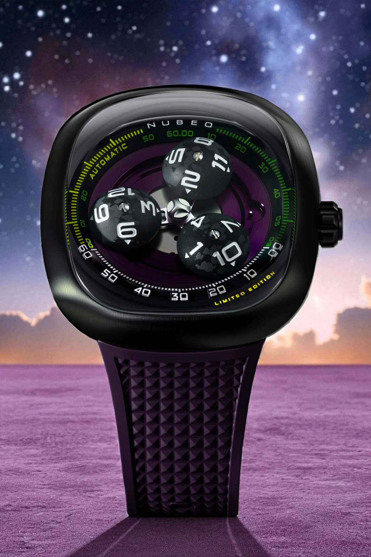 Nubeo Men's 46mm Tri-Star Orbit Automatic Limited Edition Oval Rubber Strap Watch - Image 14