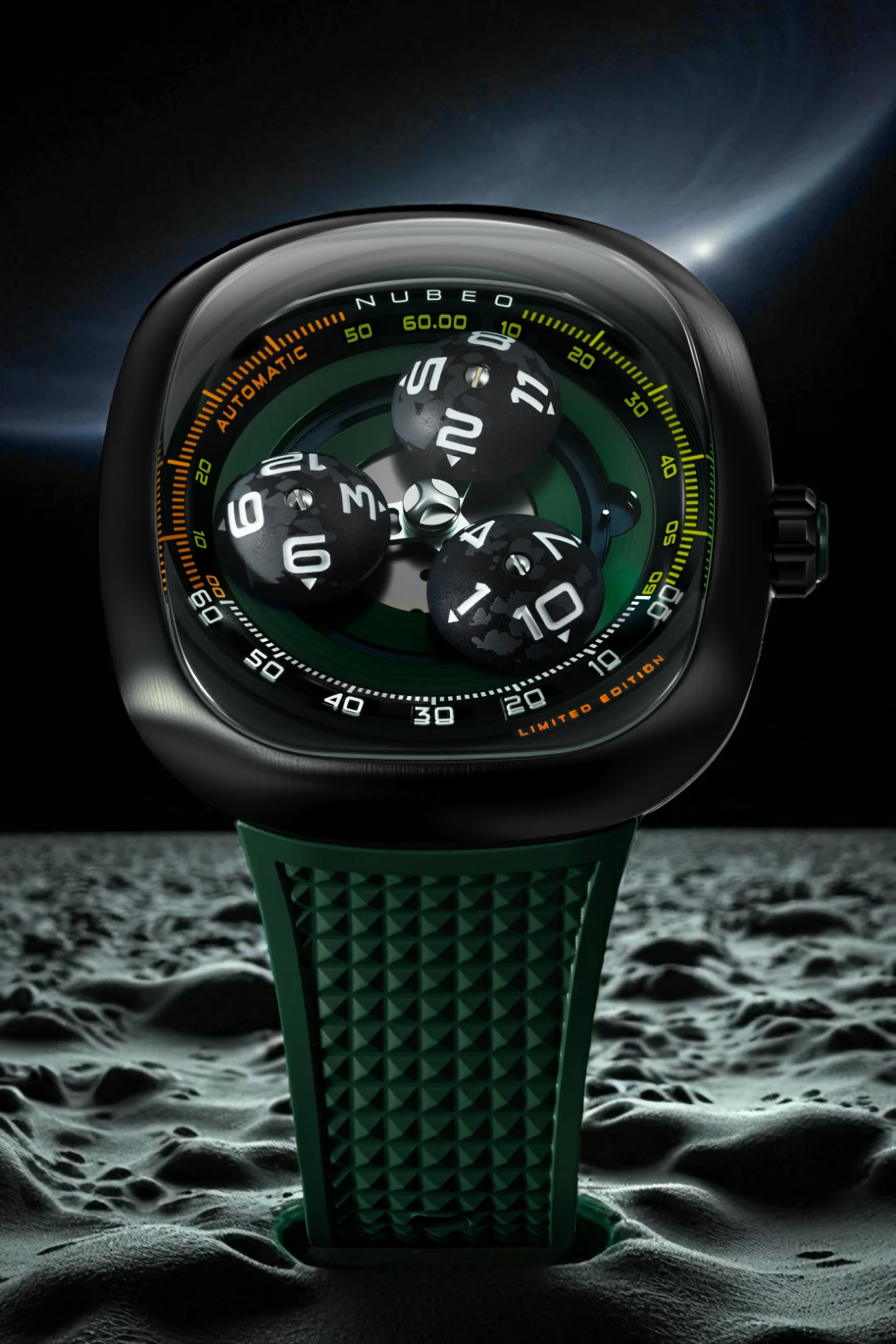 Nubeo Men's 46mm Tri-Star Orbit Automatic Limited Edition Oval Rubber Strap Watch - Image 16