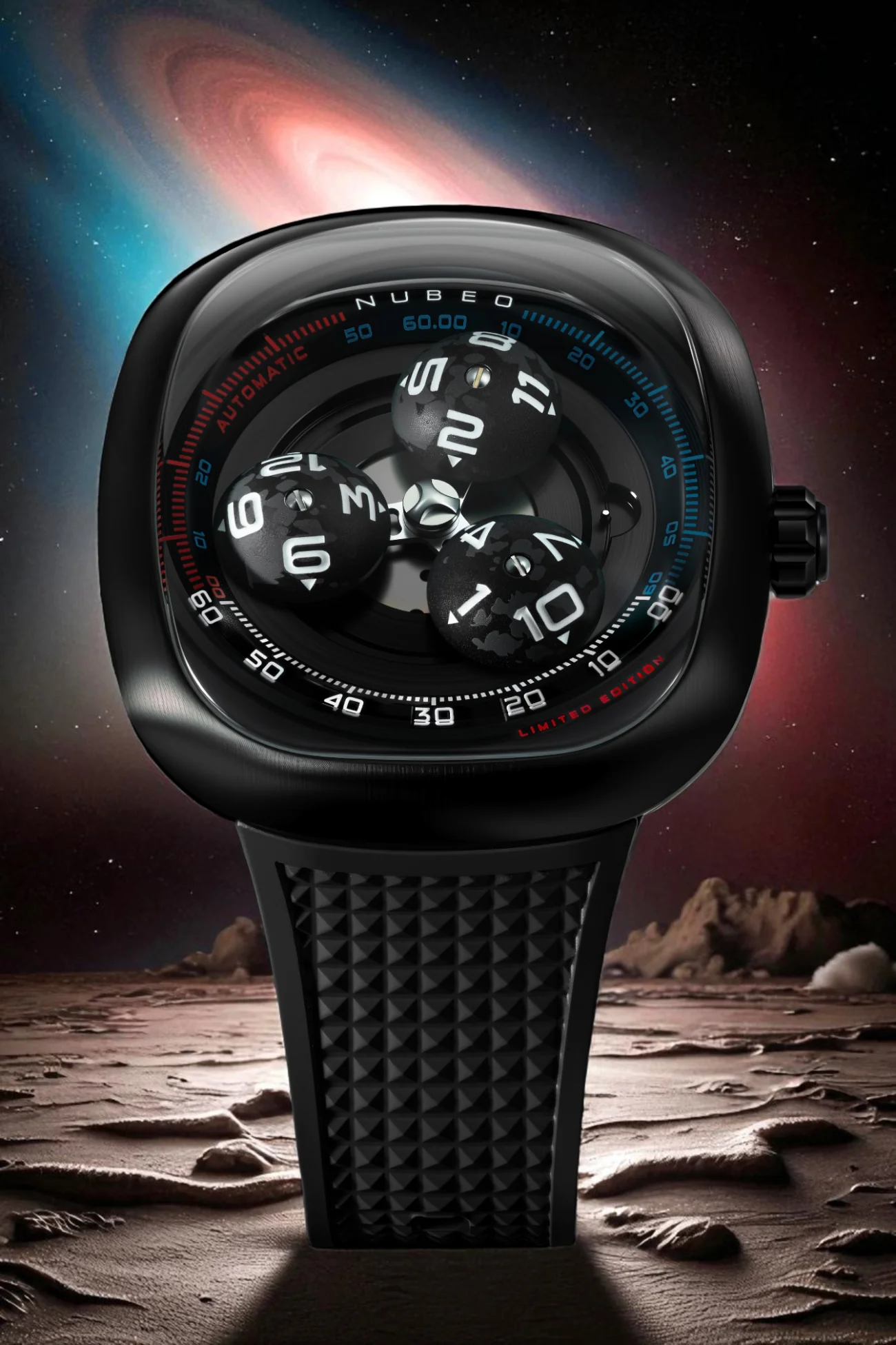 Nubeo Men's 46mm Tri-Star Orbit Automatic Limited Edition Oval Rubber Strap Watch - Image 18