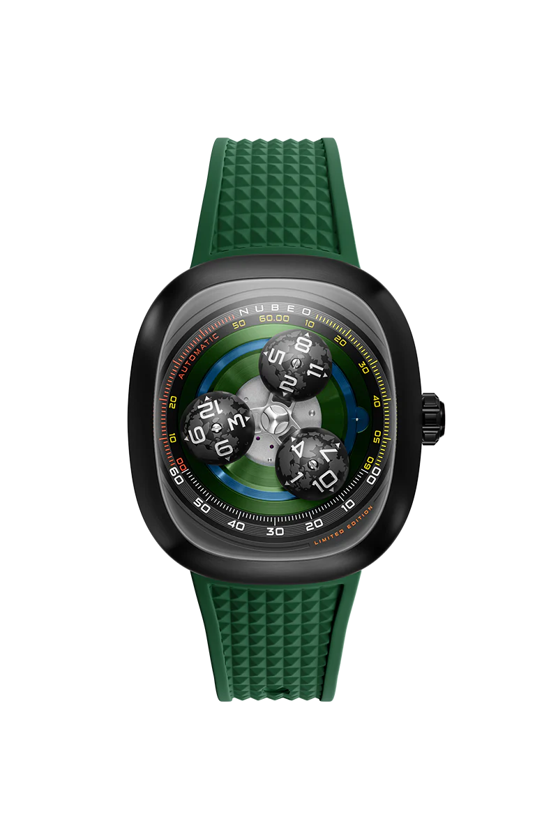 Nubeo Men's 46mm Tri-Star Orbit Automatic Limited Edition Oval Rubber Strap Watch - Image 3
