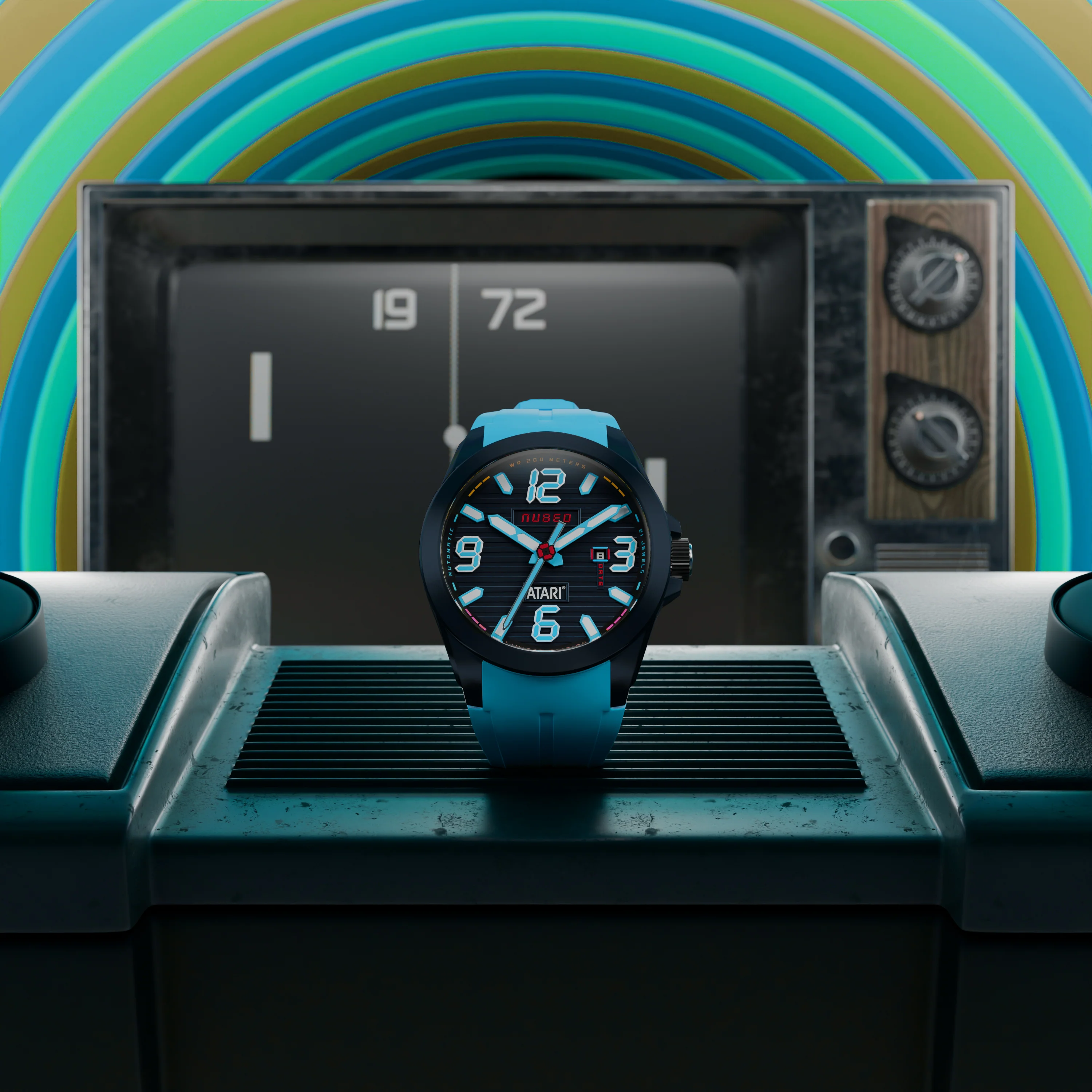 Nubeo Men's 48mm Torrent Automatic Atari Rainbow Limited Edition Rubber Strap Watch - Image 10
