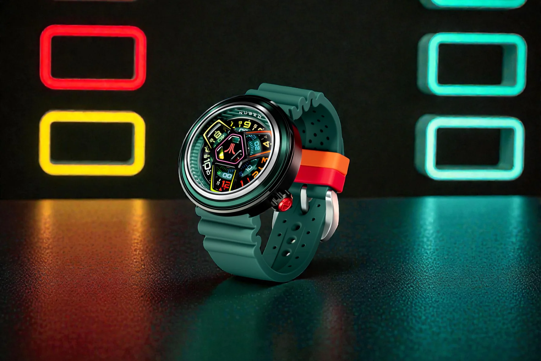 Nubeo Men's 48mm Ventana Atari Retro Gamer Automatic Rubber Strap Watch - Image 7