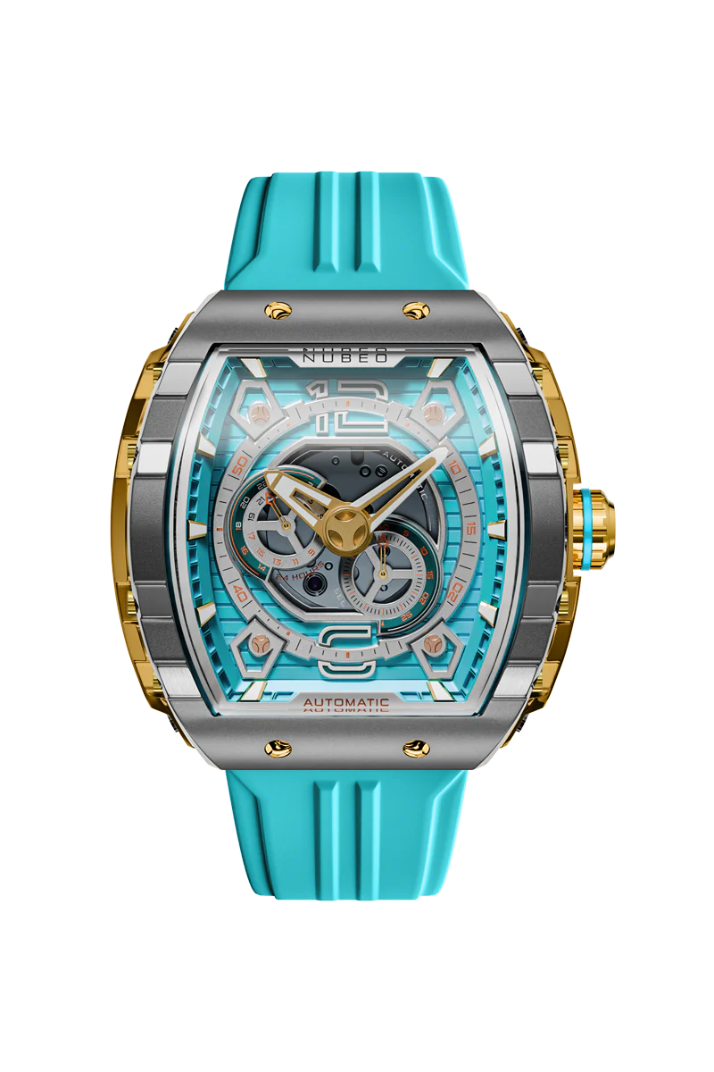 Nubeo Men's 49mm Magellan Automatic 24 Hour Tonneau Silicone Strap Watch - Image 2