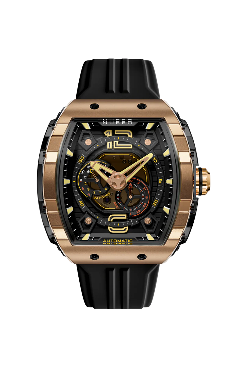 Nubeo Men's 49mm Magellan Automatic 24 Hour Tonneau Silicone Strap Watch - Image 3