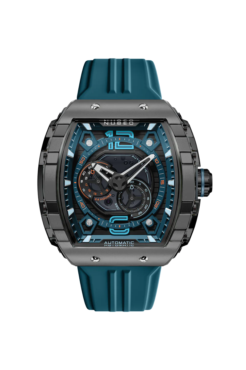 Nubeo Men's 49mm Magellan Automatic 24 Hour Tonneau Silicone Strap Watch - Image 4