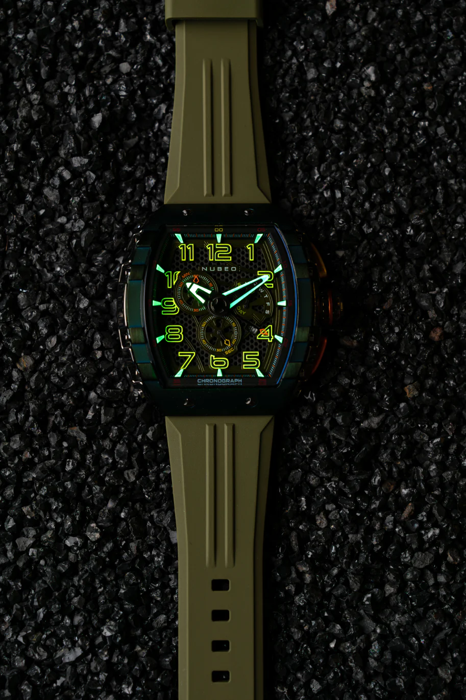 Nubeo Men's 49mm Magellan Retrograde Quartz Chronograph Silicone Strap Watch - Image 7