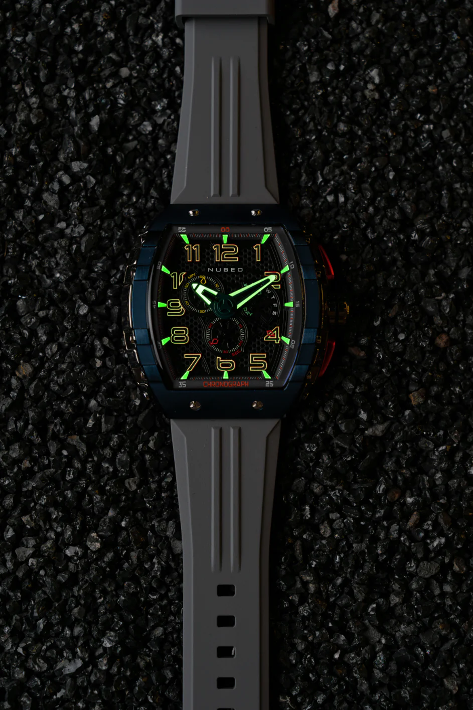 Nubeo Men's 49mm Magellan Retrograde Quartz Chronograph Silicone Strap Watch - Image 8