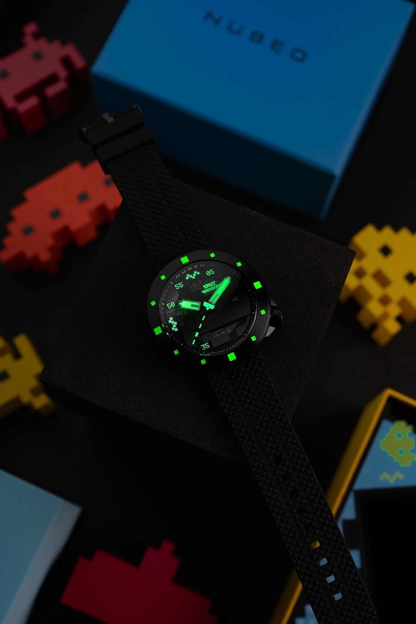 Nubeo Men's 50mm Cassini Space Invaders Automatic Limited Edition Black Strap Watch - Image 5