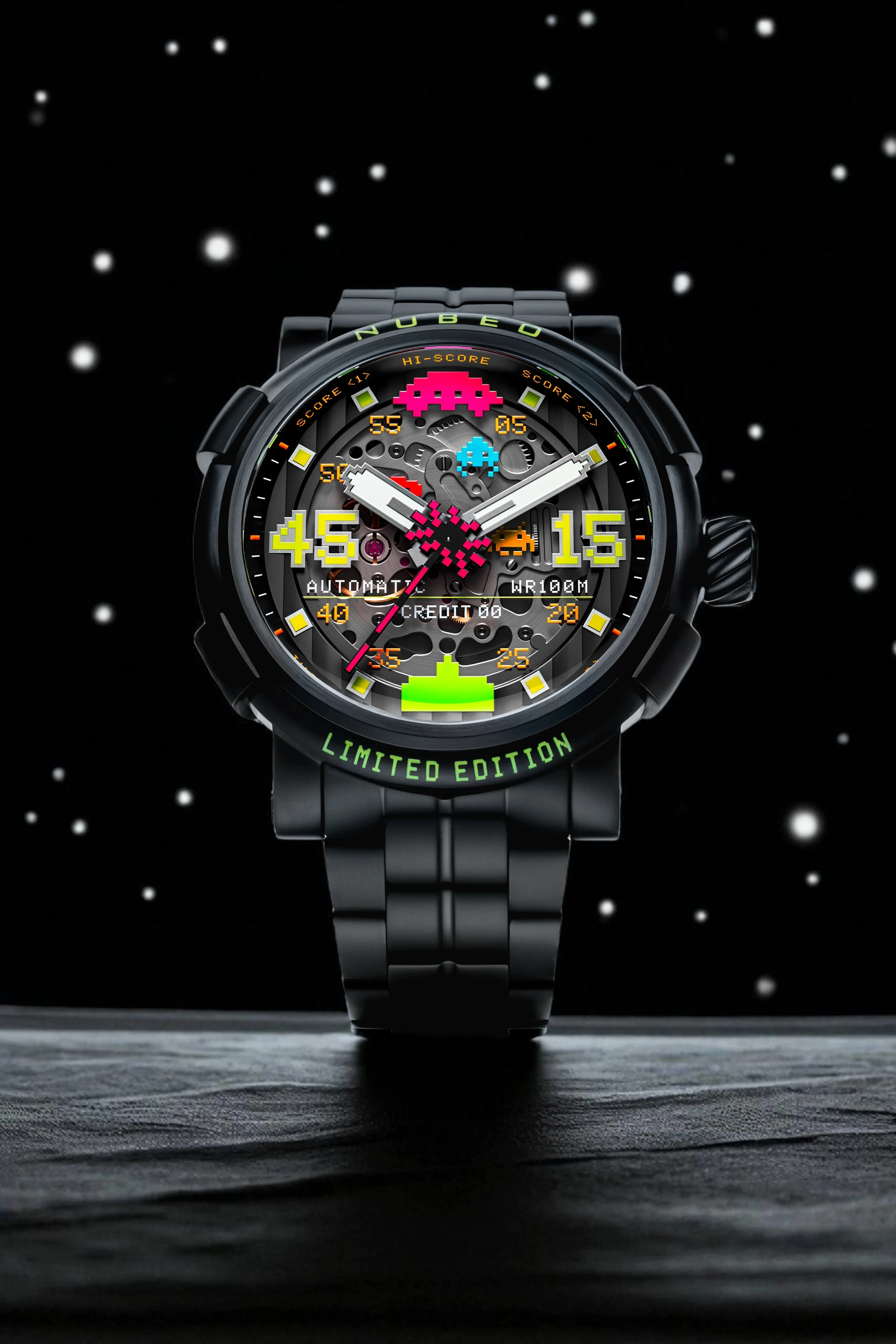 Nubeo Men's 50mm Orion Automatic Space Invaders Lmt Ed Blackout Interchangeable Bracelet Watch - Image 3
