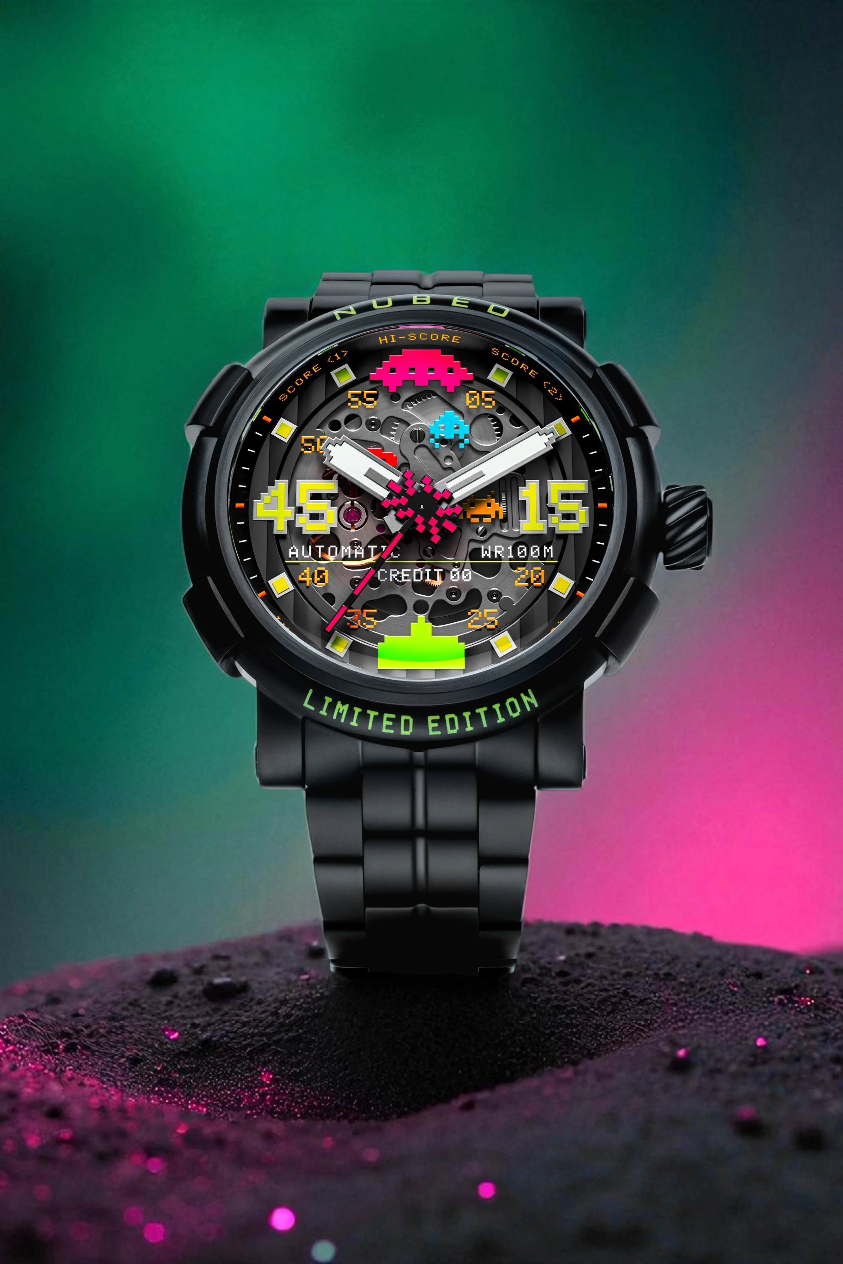 Nubeo Men's 50mm Orion Automatic Space Invaders Lmt Ed Blackout Interchangeable Bracelet Watch - Image 4