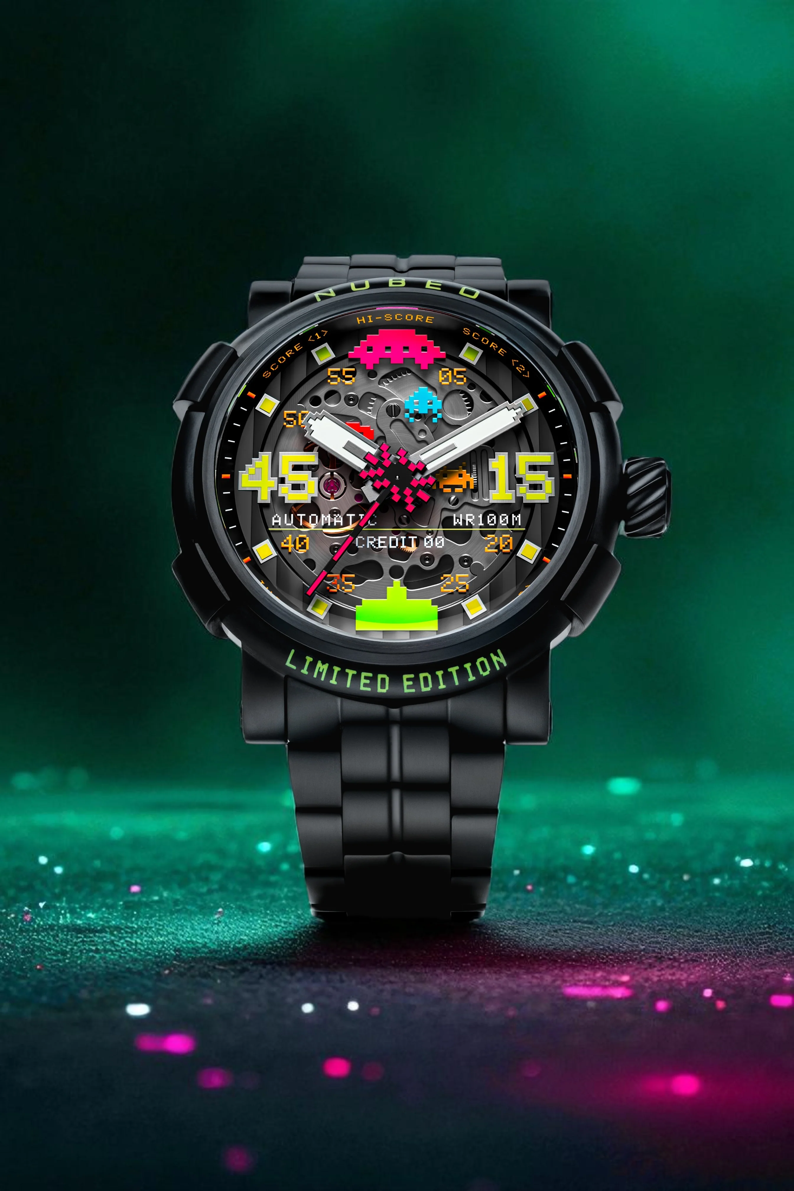 Nubeo Men's 50mm Orion Automatic Space Invaders Lmt Ed Blackout Interchangeable Bracelet Watch - Image 5