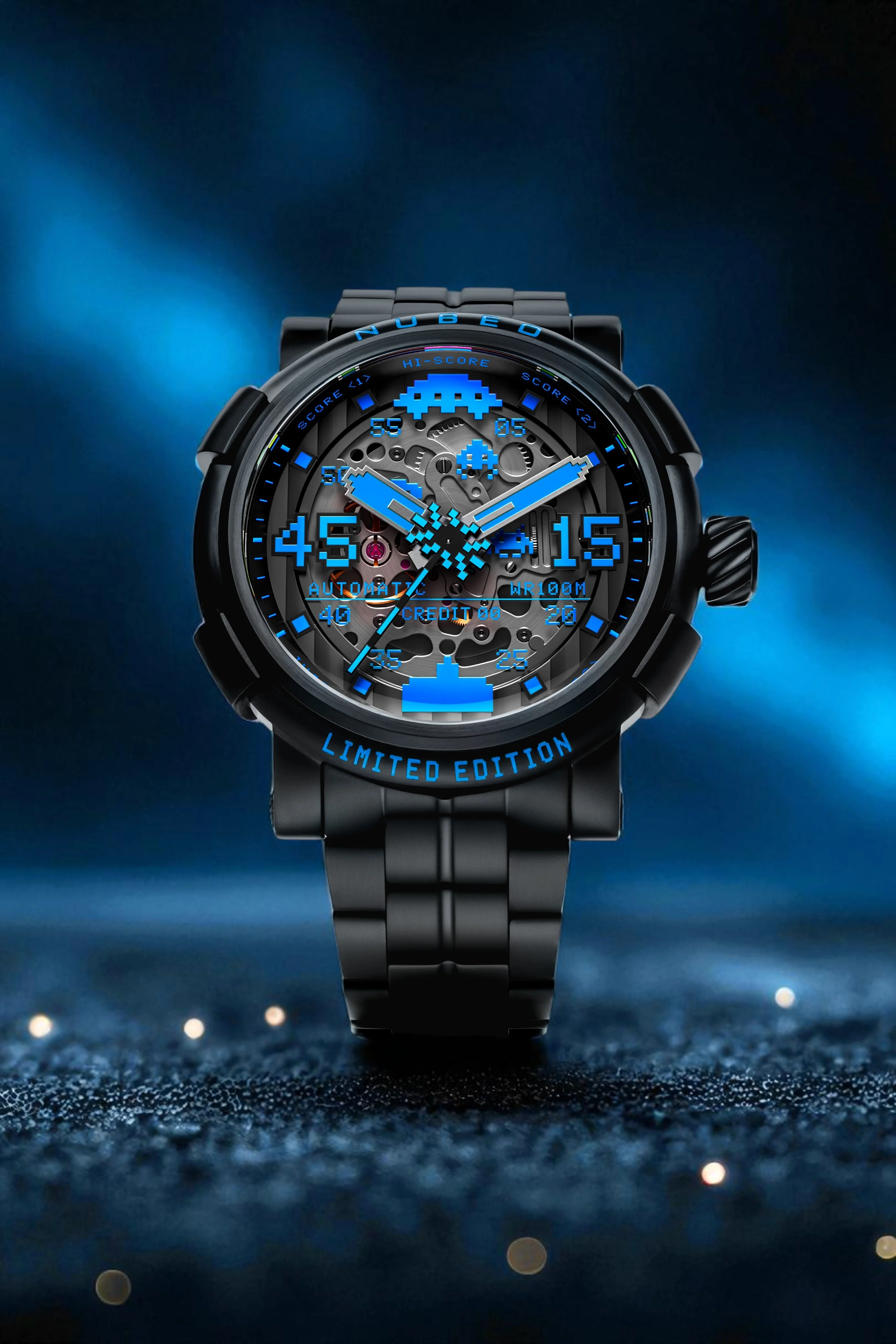 Nubeo Men's 50mm Orion Automatic Space Invaders Lmt Ed Blackout Interchangeable Bracelet Watch - Image 6