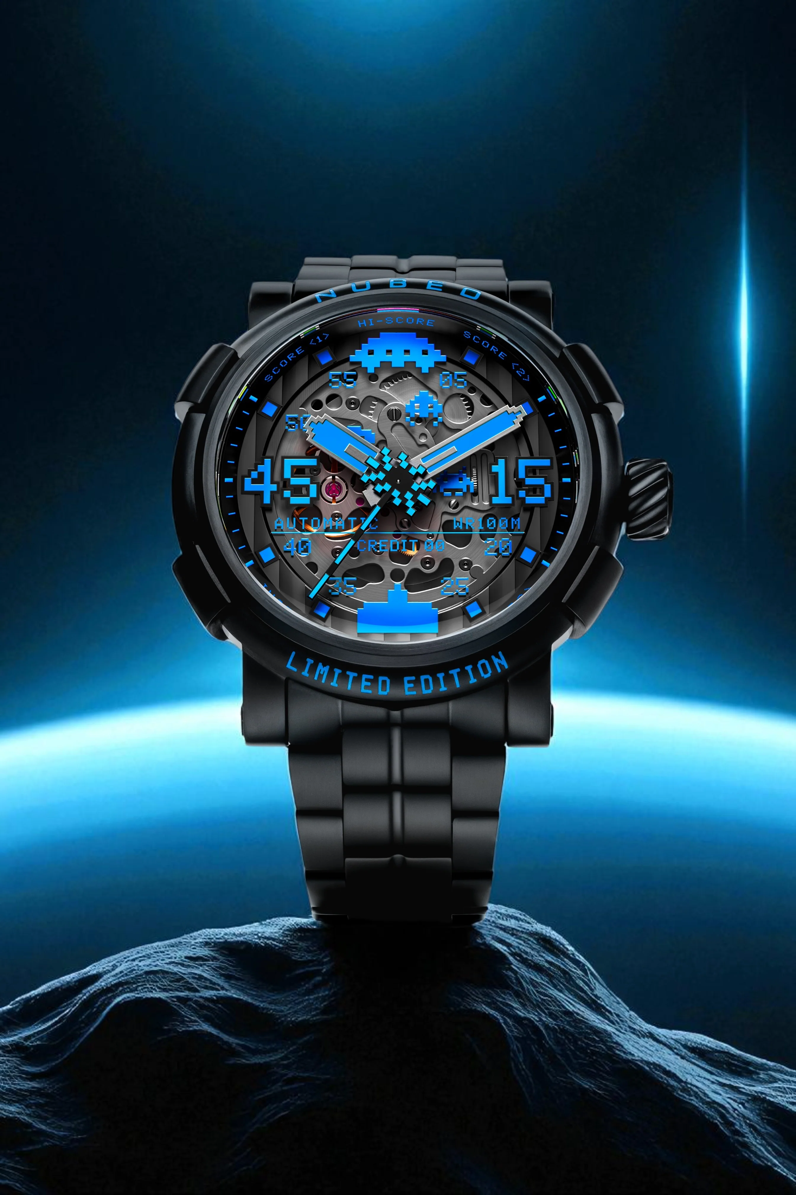 Nubeo Men's 50mm Orion Automatic Space Invaders Lmt Ed Blackout Interchangeable Bracelet Watch - Image 7