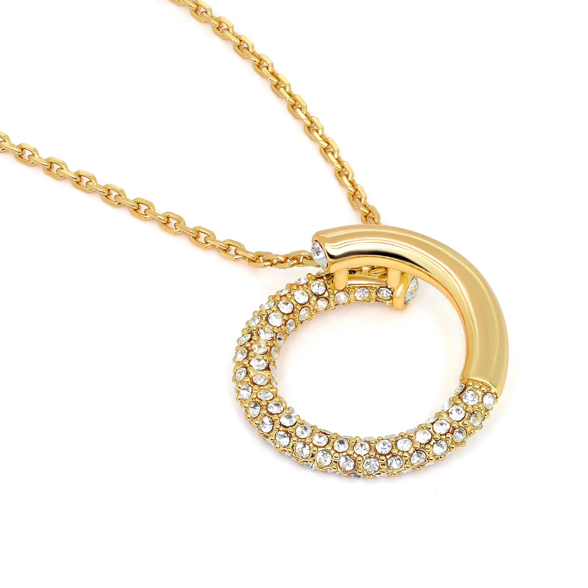 TRYNDI 18K Gold Plated Swarovski Crystal Open Circle Necklace - Image 2