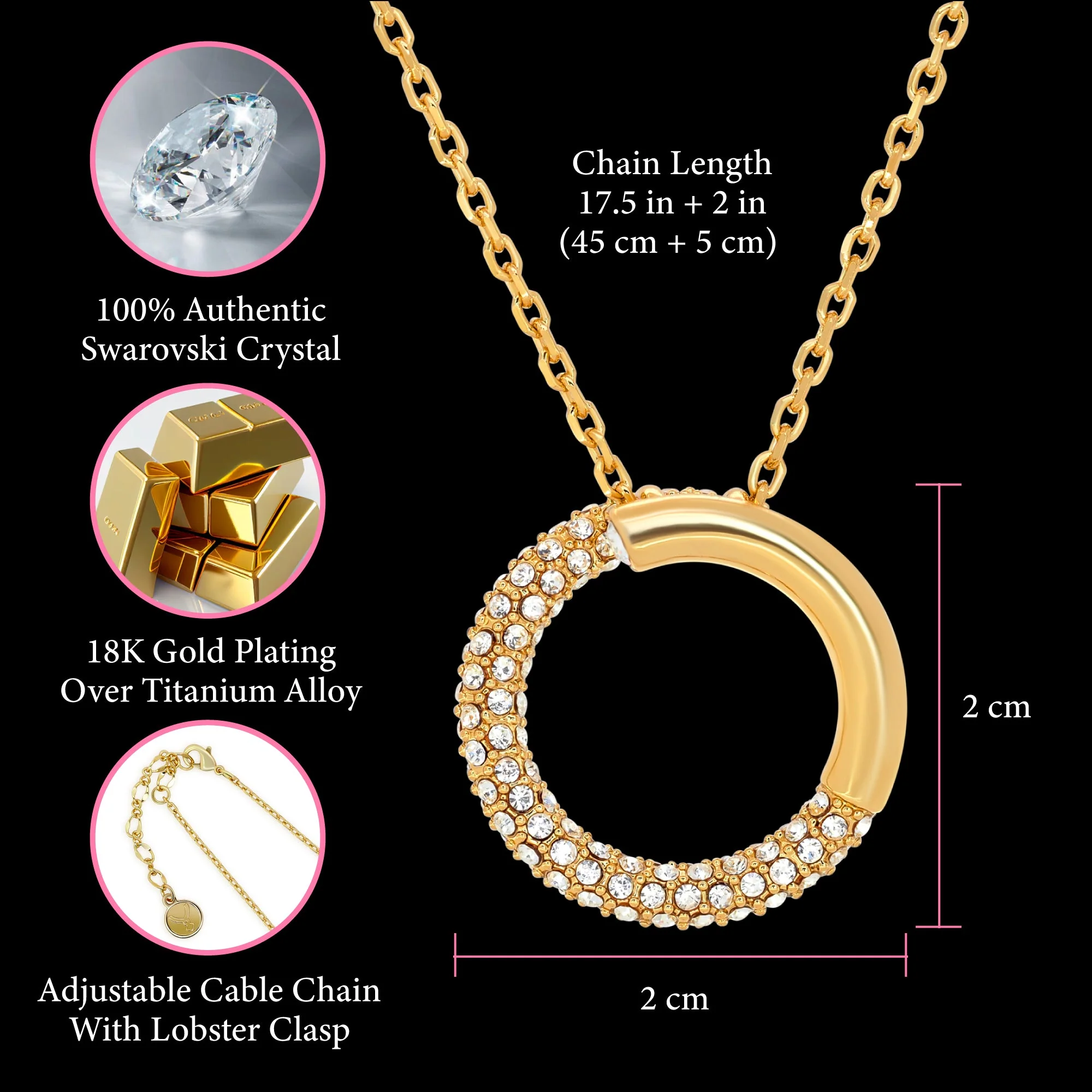 TRYNDI 18K Gold Plated Swarovski Crystal Open Circle Necklace - Image 3