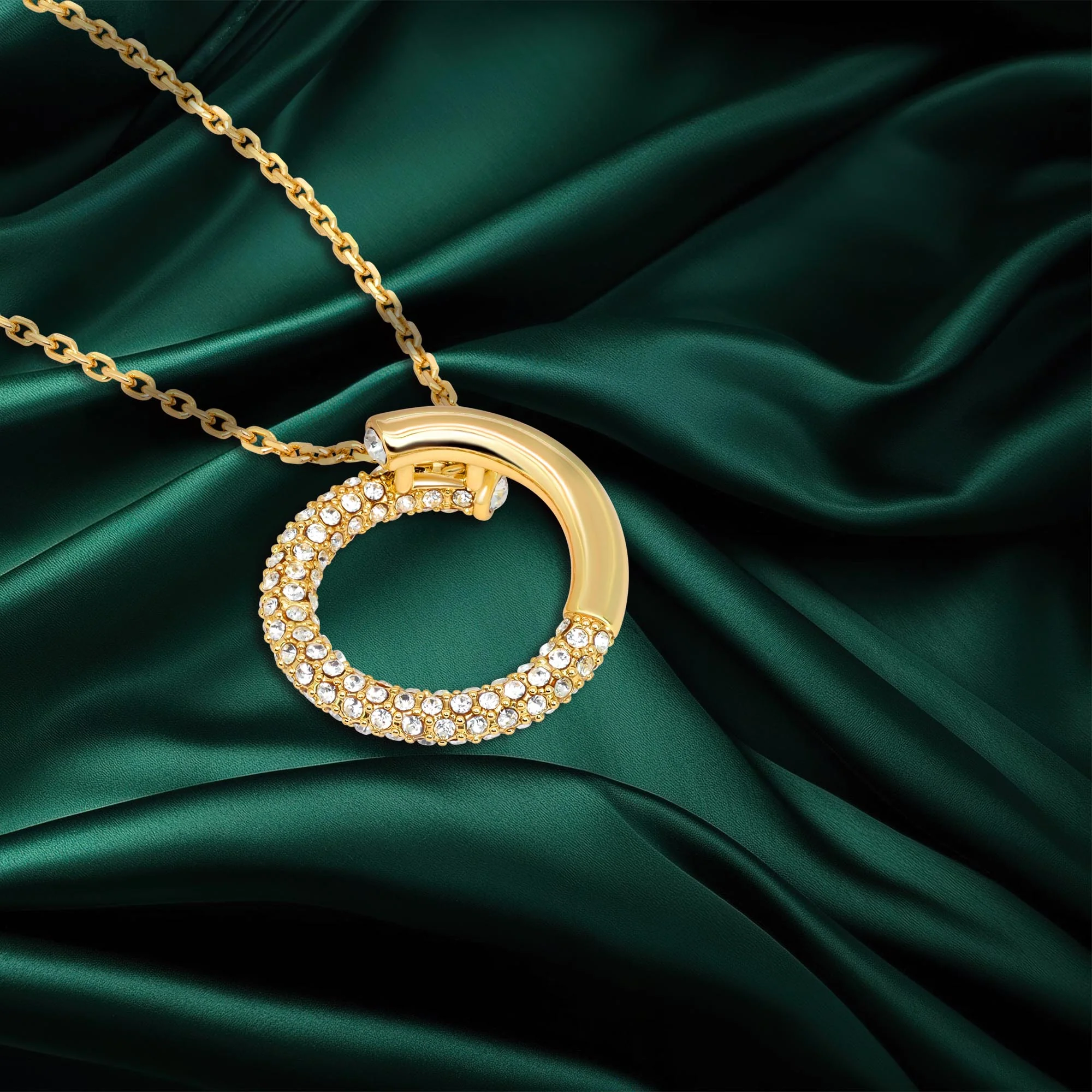 TRYNDI 18K Gold Plated Swarovski Crystal Open Circle Necklace - Image 4