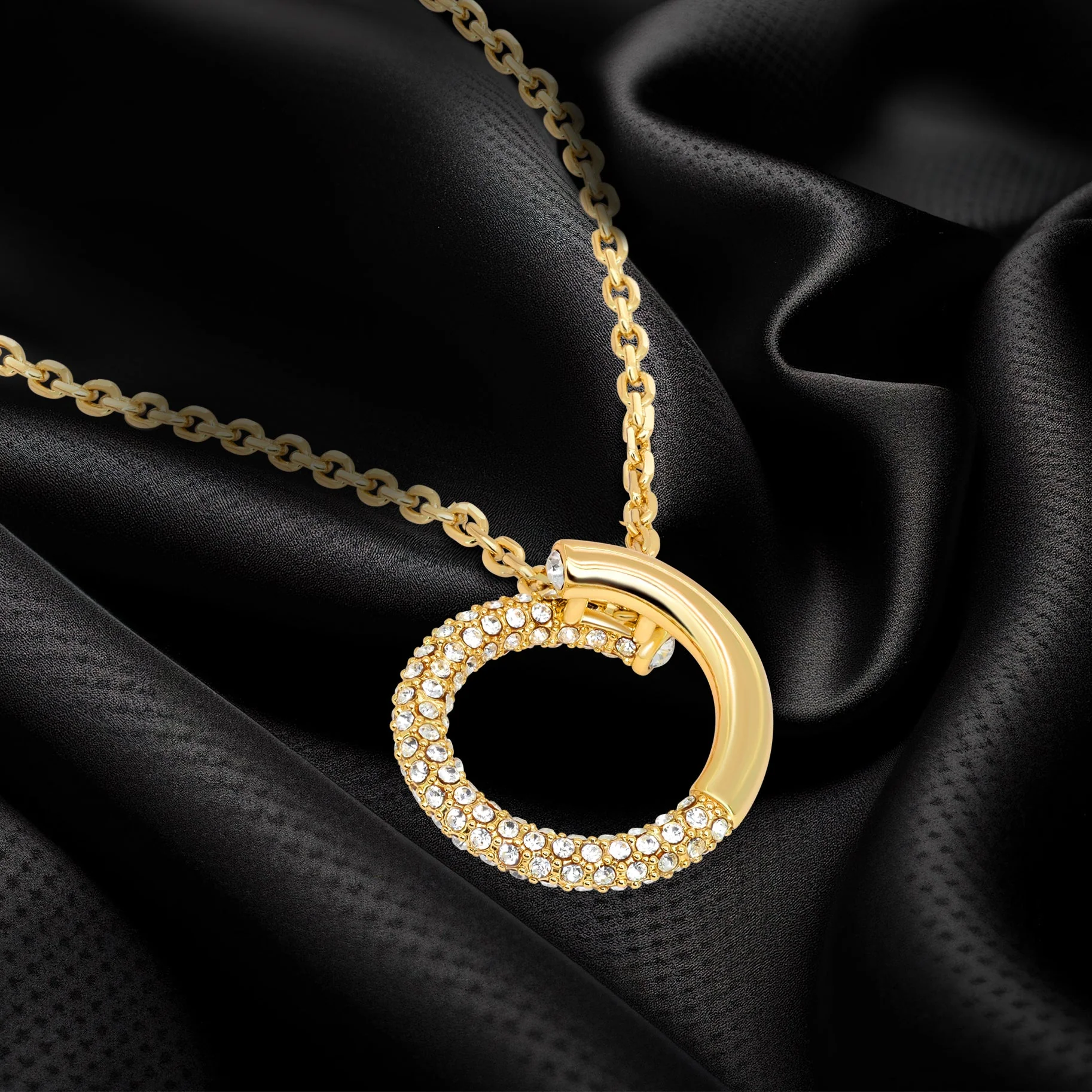 TRYNDI 18K Gold Plated Swarovski Crystal Open Circle Necklace - Image 6