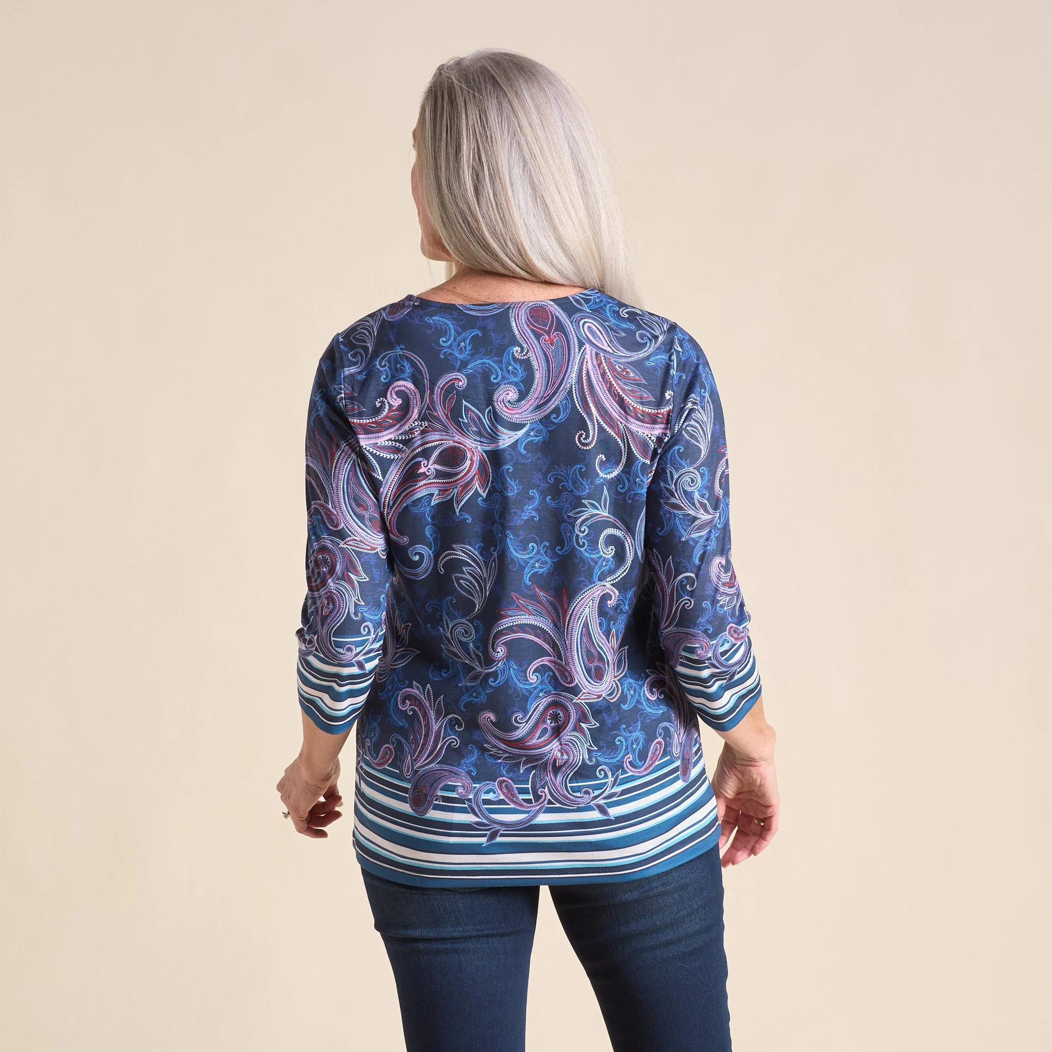 Christopher & Banks Paisley Border Print Jewel Neck Tee - Image 3