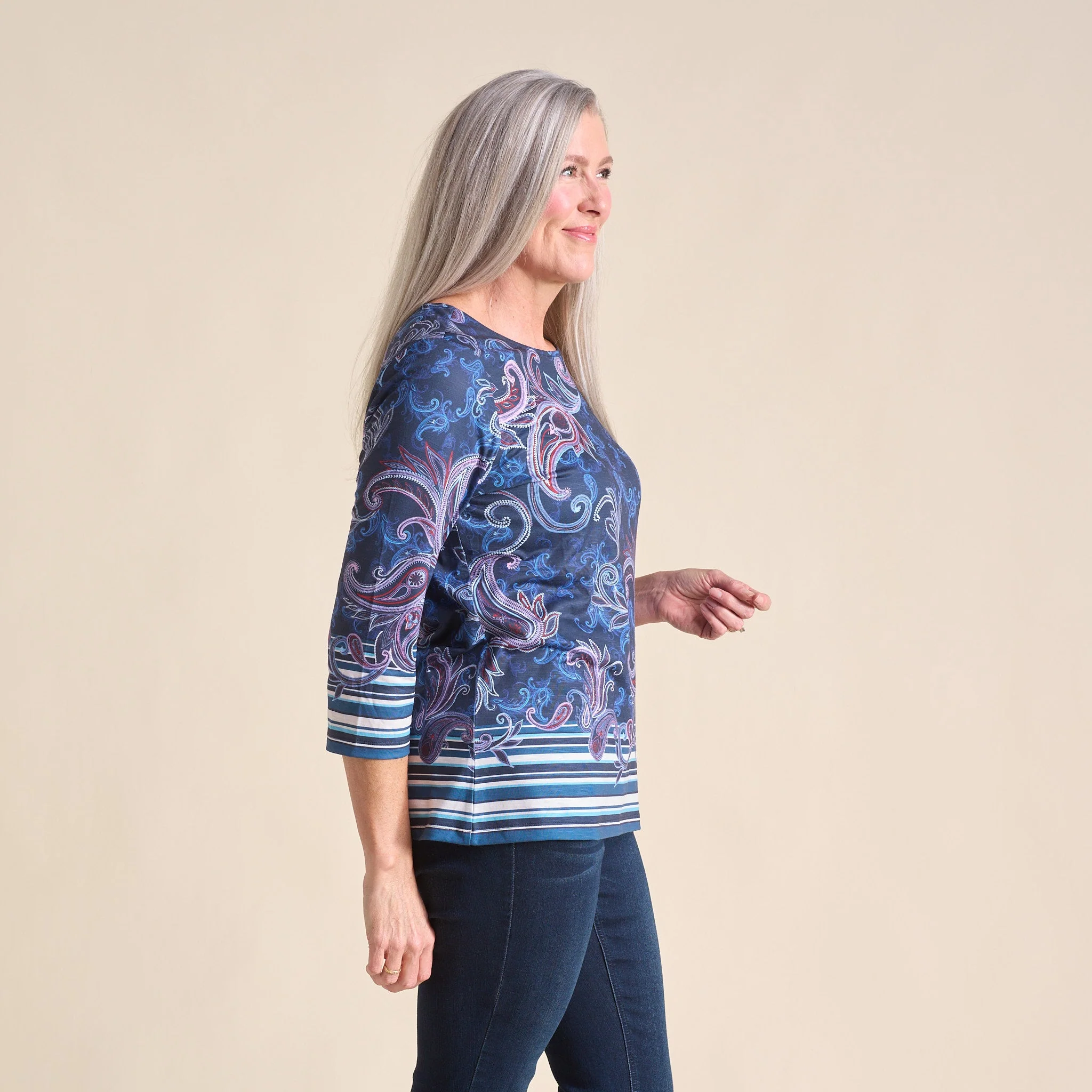 Christopher & Banks Paisley Border Print Jewel Neck Tee - Image 4
