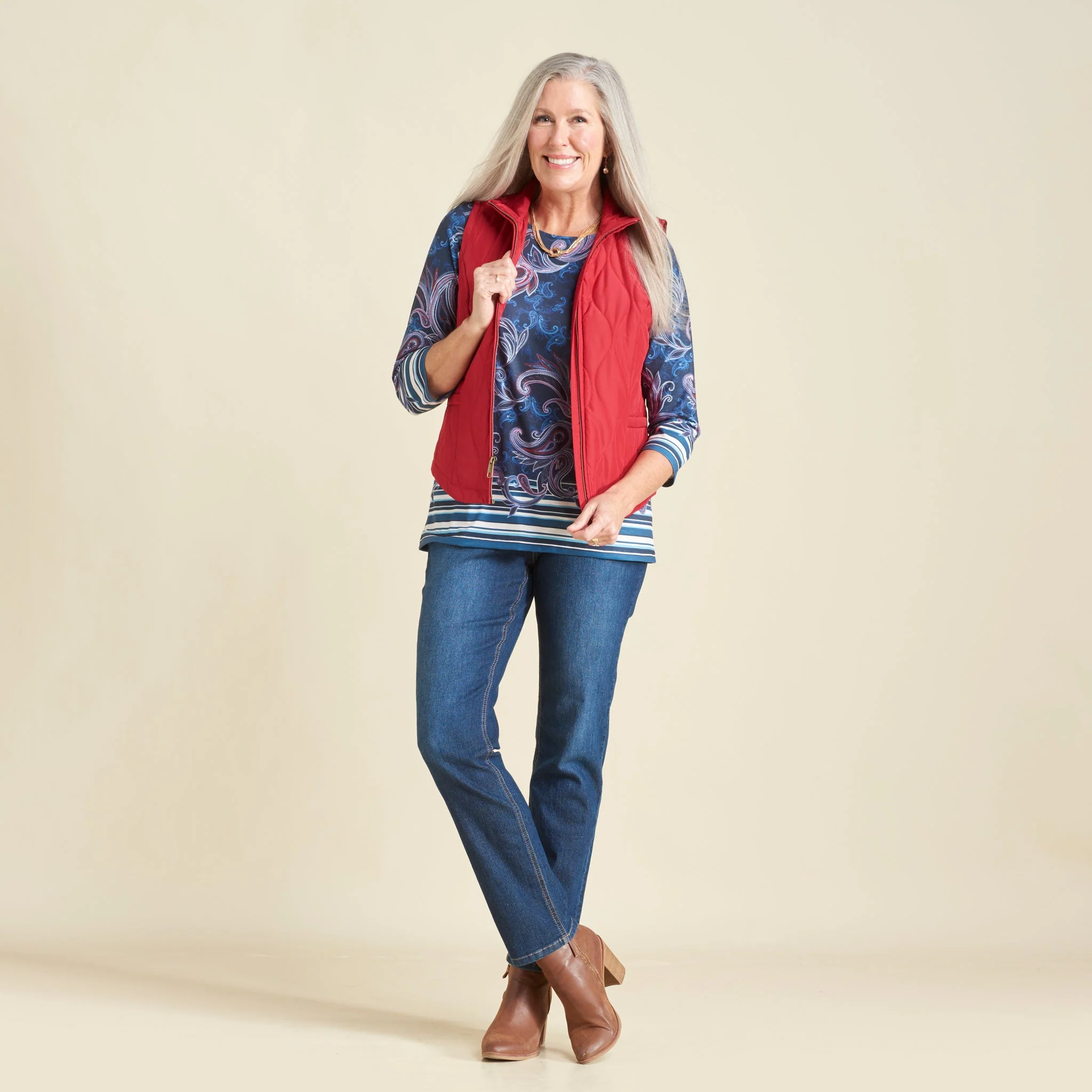 Christopher & Banks Paisley Border Print Jewel Neck Tee - Image 5