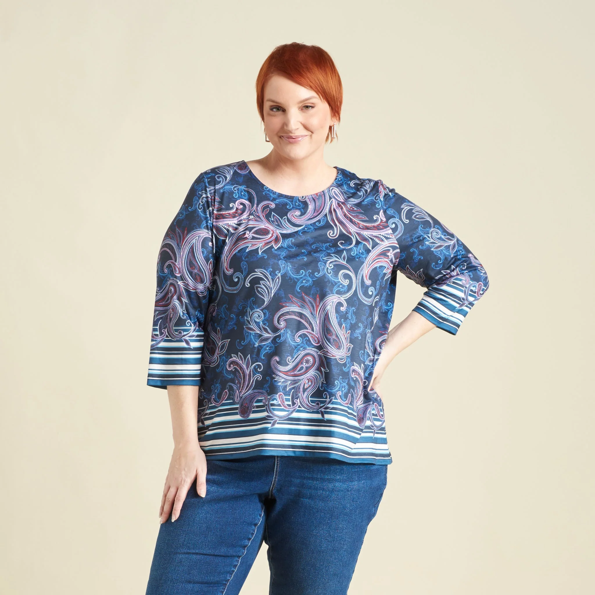 Christopher & Banks Paisley Border Print Jewel Neck Tee - Image 6