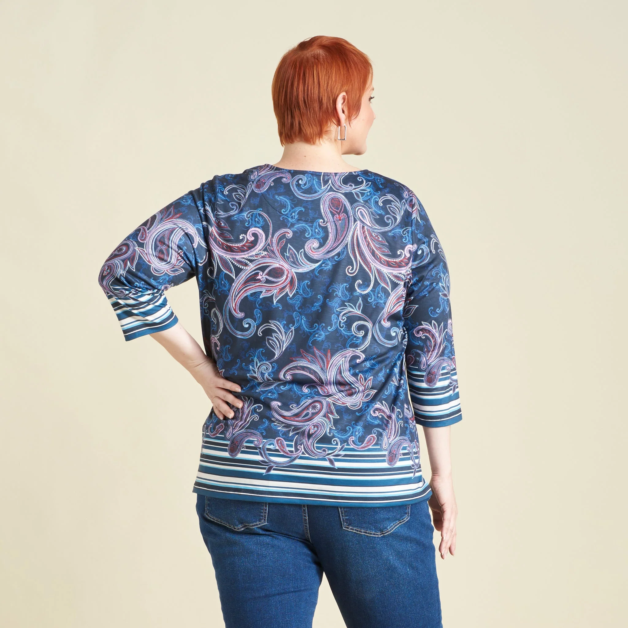 Christopher & Banks Paisley Border Print Jewel Neck Tee - Image 7